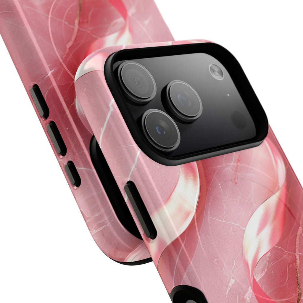 Pink Marble Tough Magnetic Phone Case — Abstract Rose Swirl Magnetic iPhone Cover