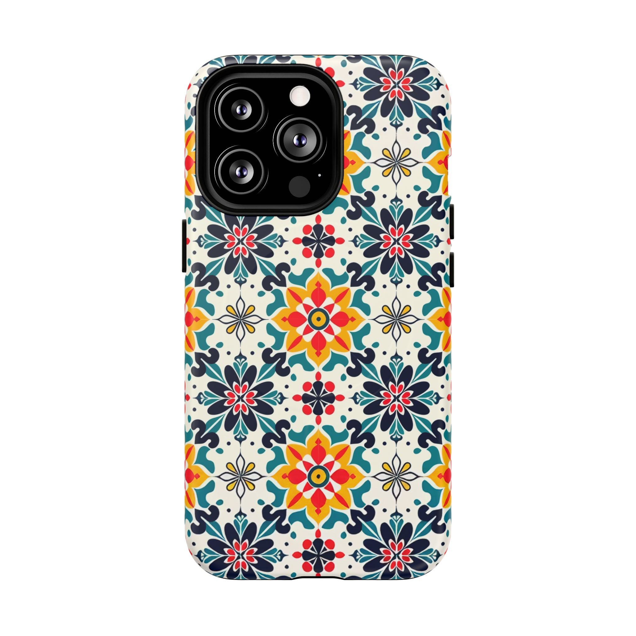 Floral Mosaic Tough Magnetic Phone Case — Colorful Boho Protective Cover