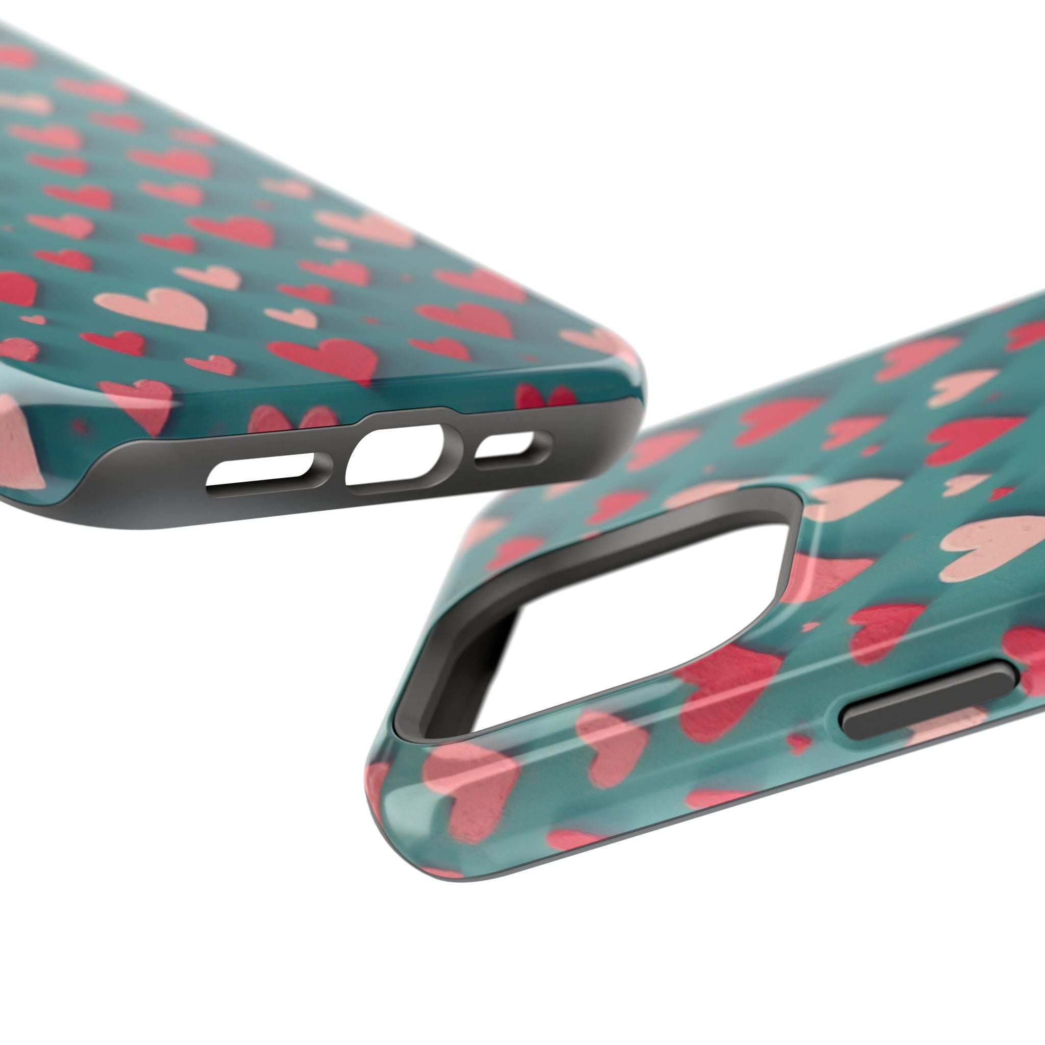 Magnetic Impact-Resistant Phone Case — Teal Love Hearts Pattern