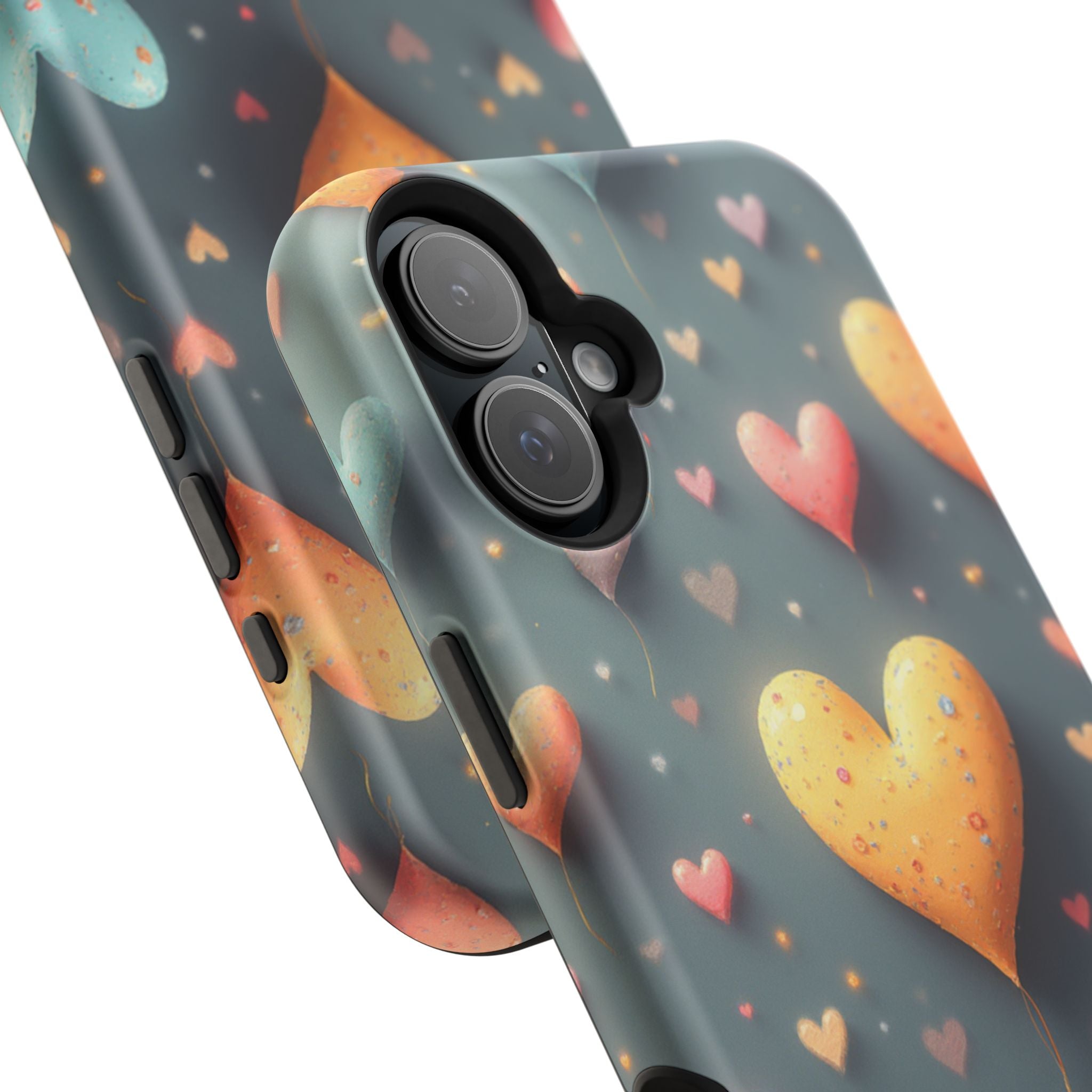 Magnetic Impact-Resistant Phone Case — Colorful Floating Heart Design