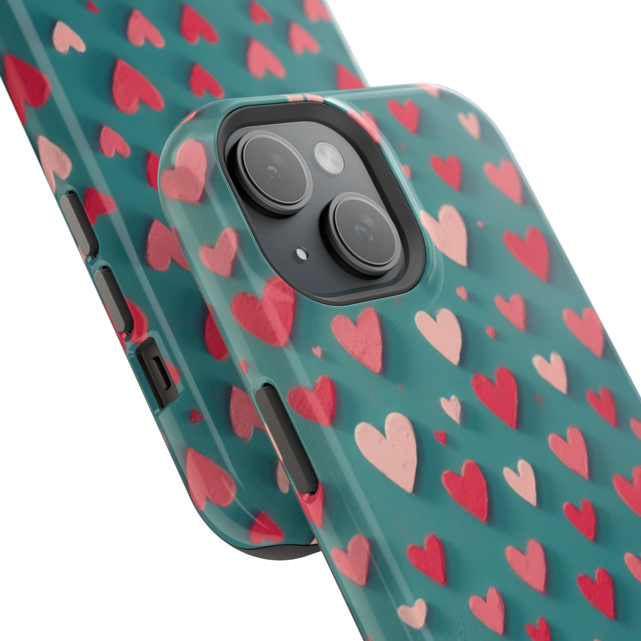 Magnetic Impact-Resistant Phone Case — Teal Love Hearts Pattern