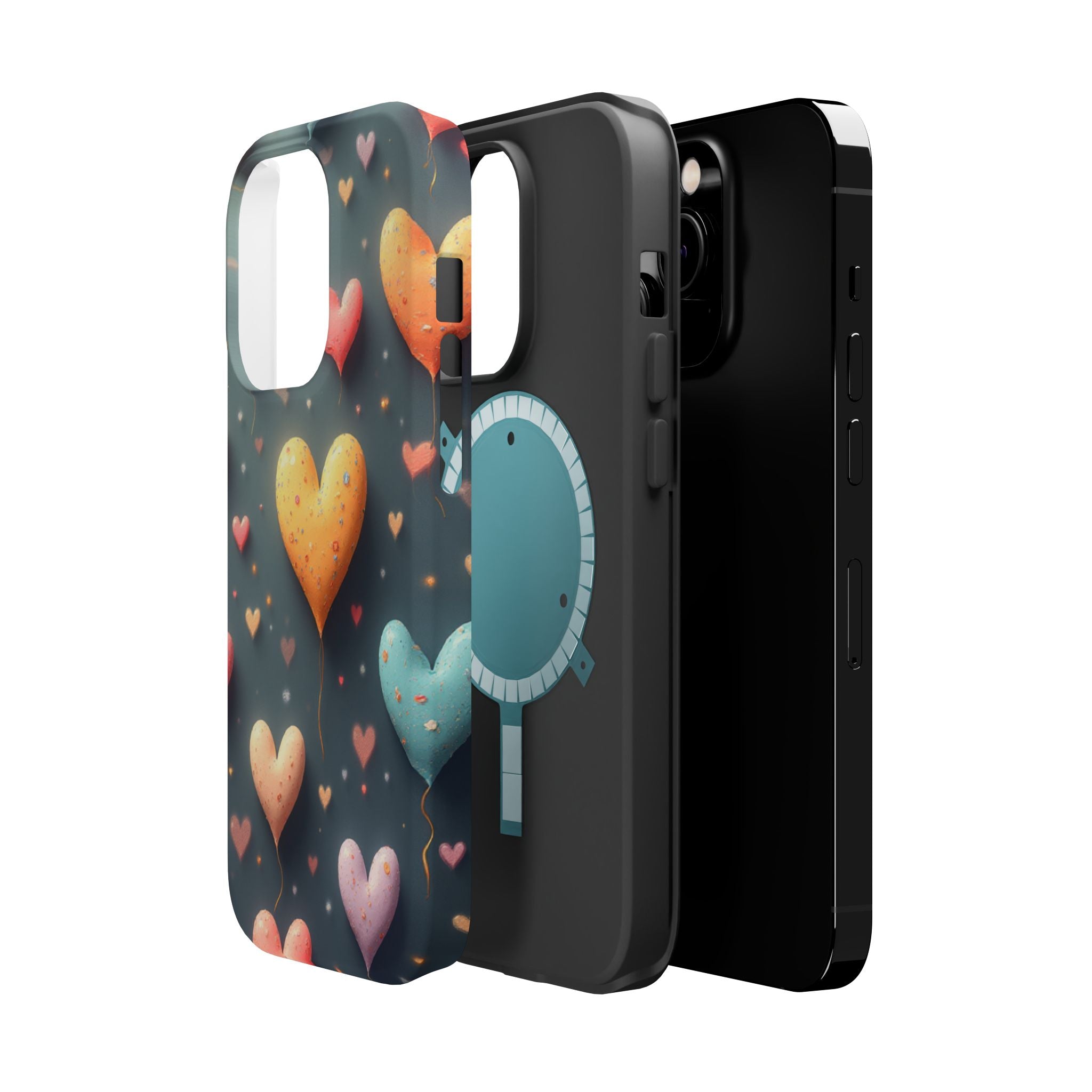 Magnetic Impact-Resistant Phone Case — Colorful Floating Heart Design