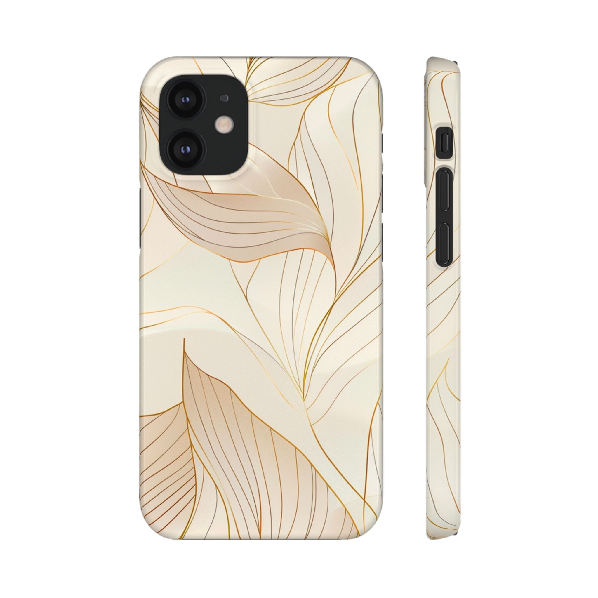 Floral Gold Leaf Phone Case — Elegant Neutral Botanical Snap Case