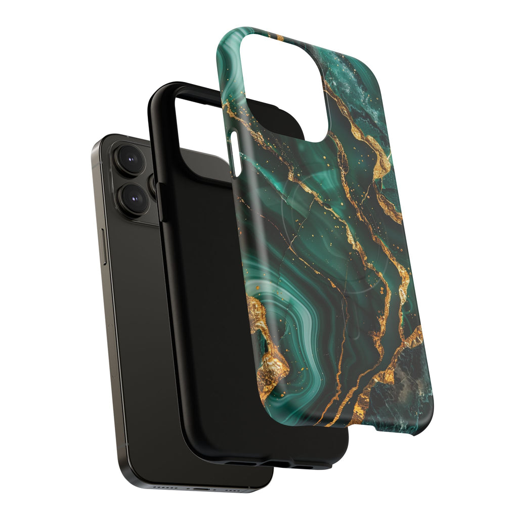 Green Marble Magnetic Phone Case — Emerald & Gold Abstract Tough Case
