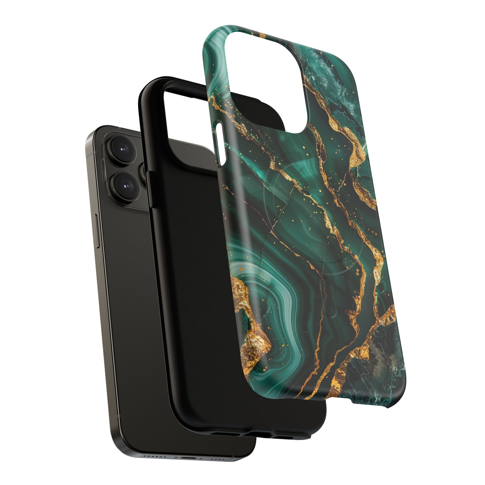 Green Marble Magnetic Phone Case — Emerald & Gold Abstract Tough Case