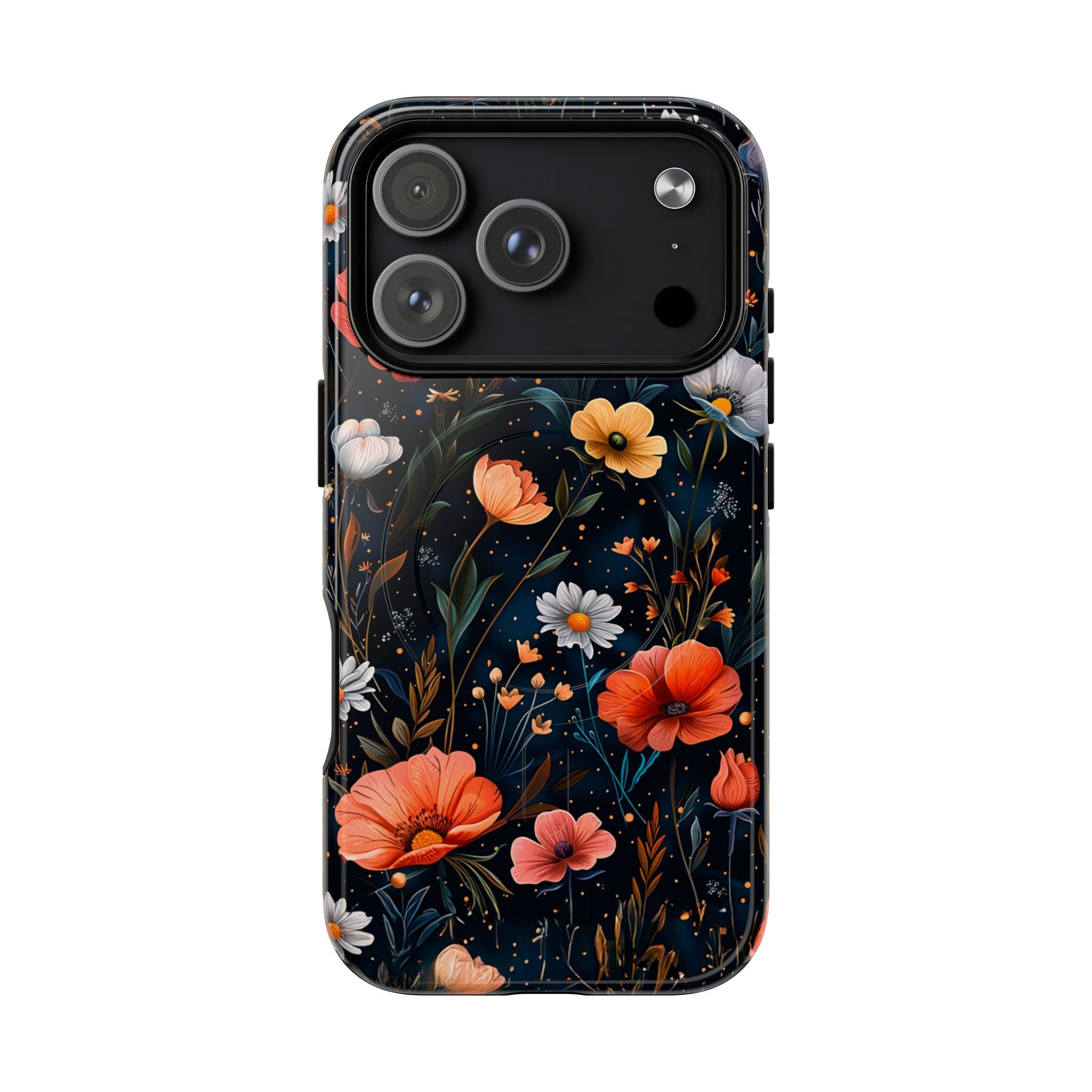 Magnetic Tough Case — Dark Floral Meadow with Moon & Daisies