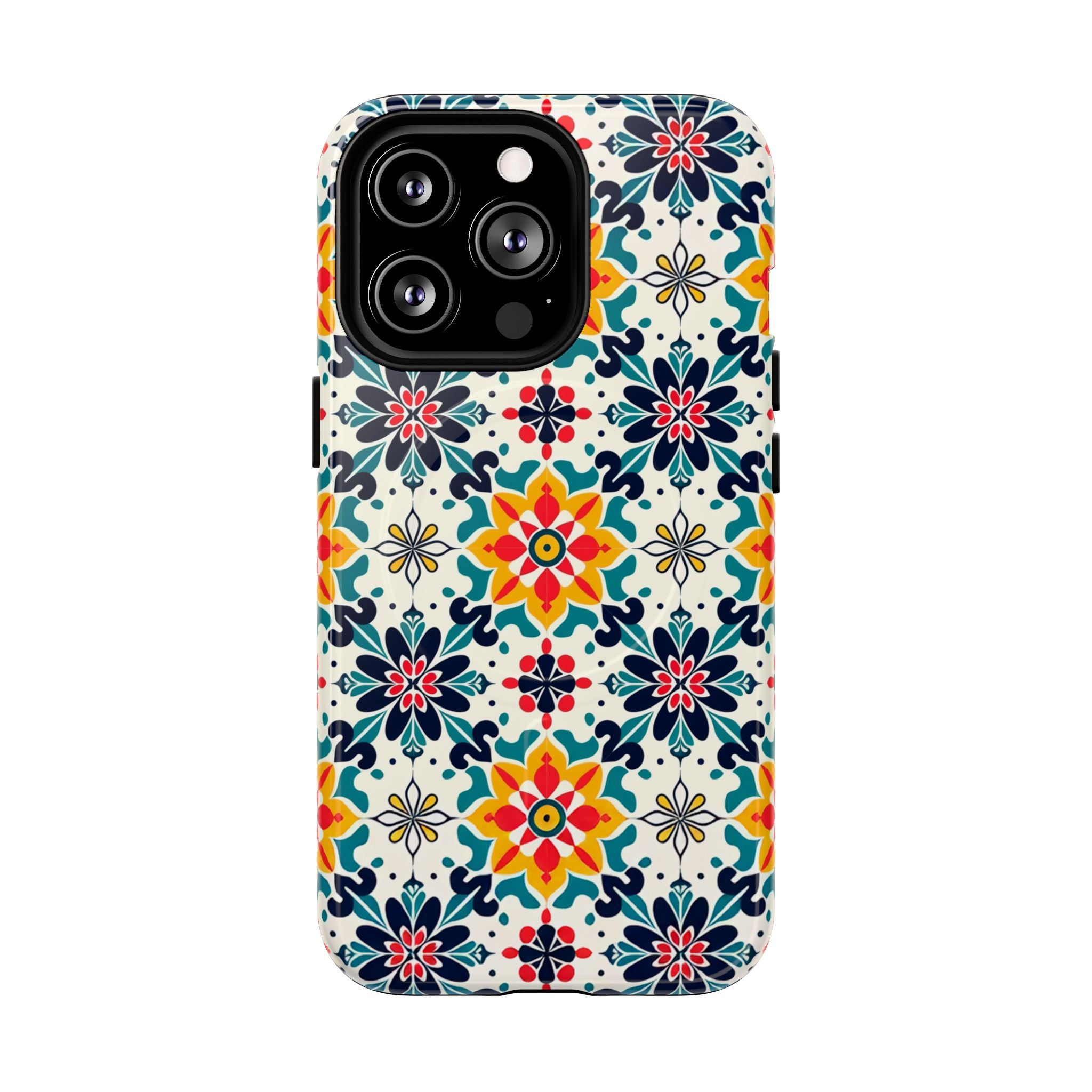 Floral Mosaic Tough Magnetic Phone Case — Colorful Boho Protective Cover