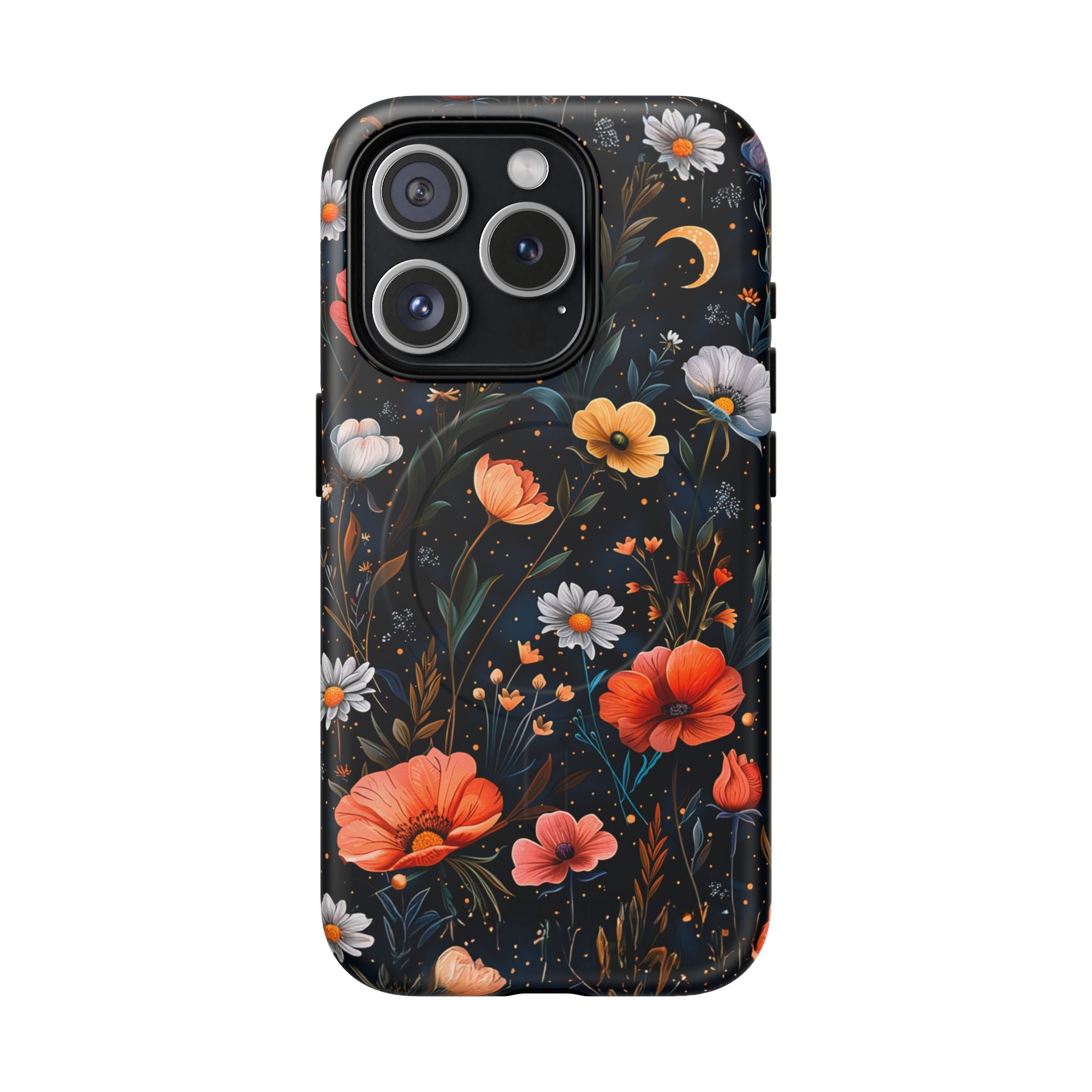 Magnetic Tough Case — Dark Floral Meadow with Moon & Daisies