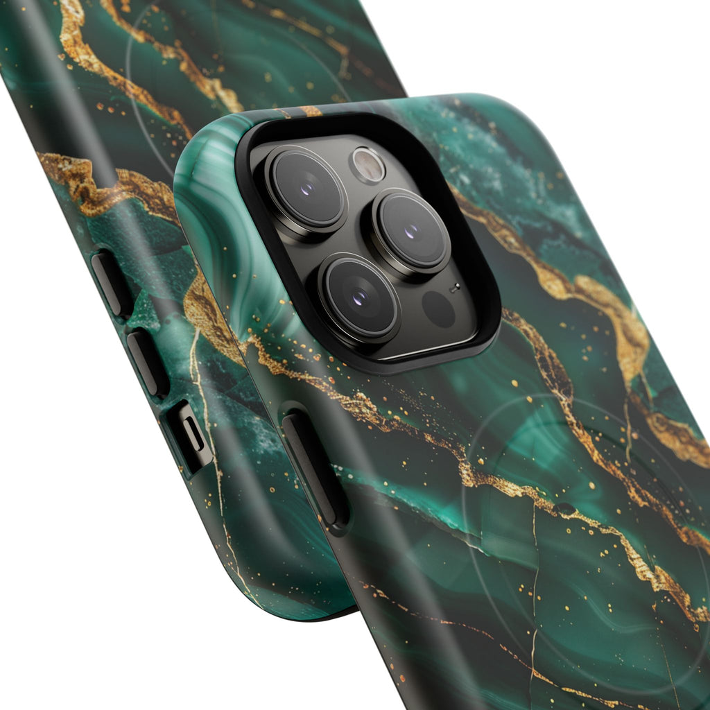Green Marble Magnetic Phone Case — Emerald & Gold Abstract Tough Case