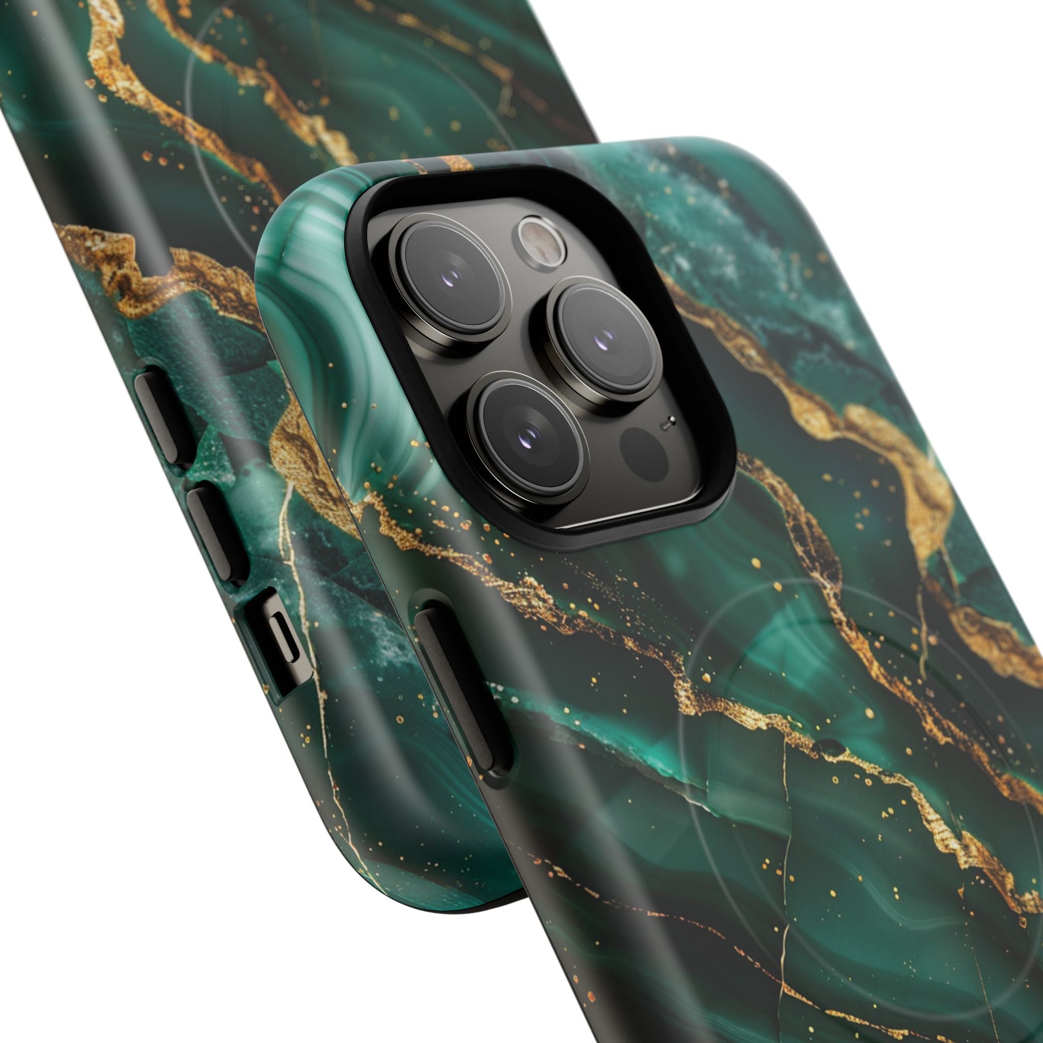 Green Marble Magnetic Phone Case — Emerald & Gold Abstract Tough Case