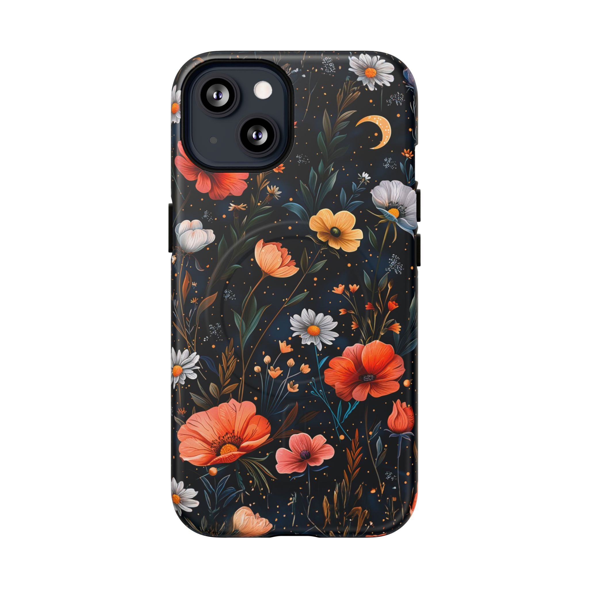 Magnetic Tough Case — Dark Floral Meadow with Moon & Daisies