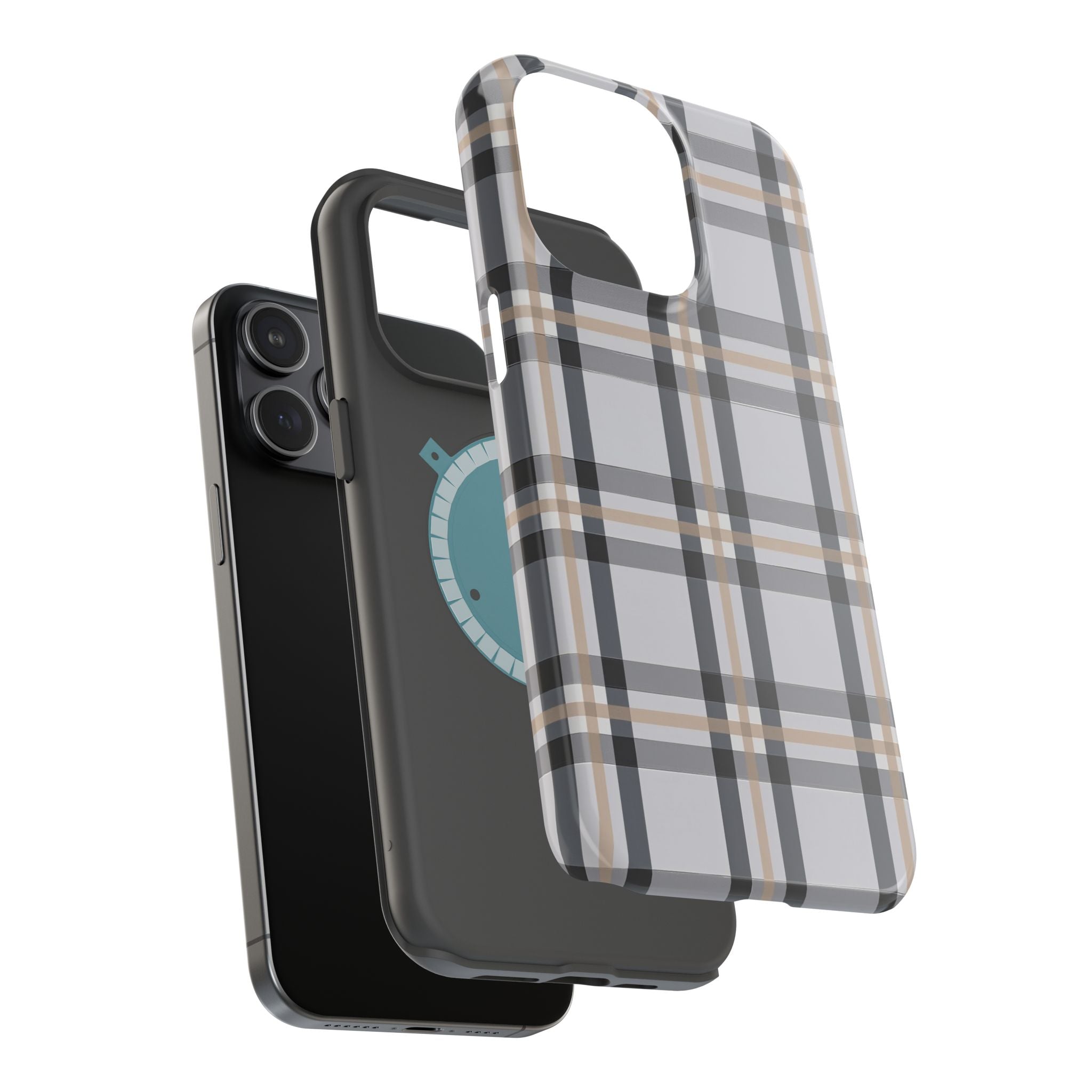 Plaid Magnetic Impact-Resistant Phone Case — Grey & Tan Classic Pattern