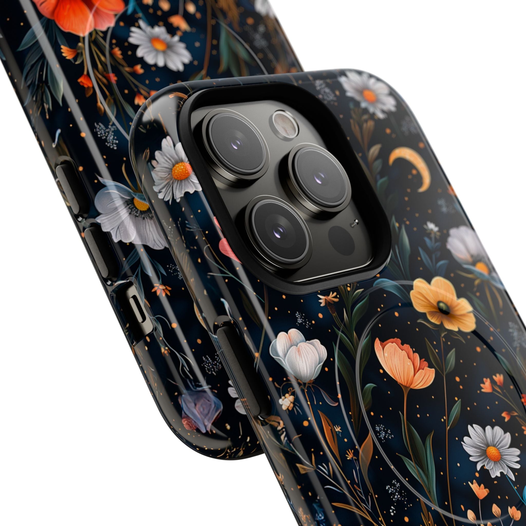 Magnetic Tough Case — Dark Floral Meadow with Moon & Daisies