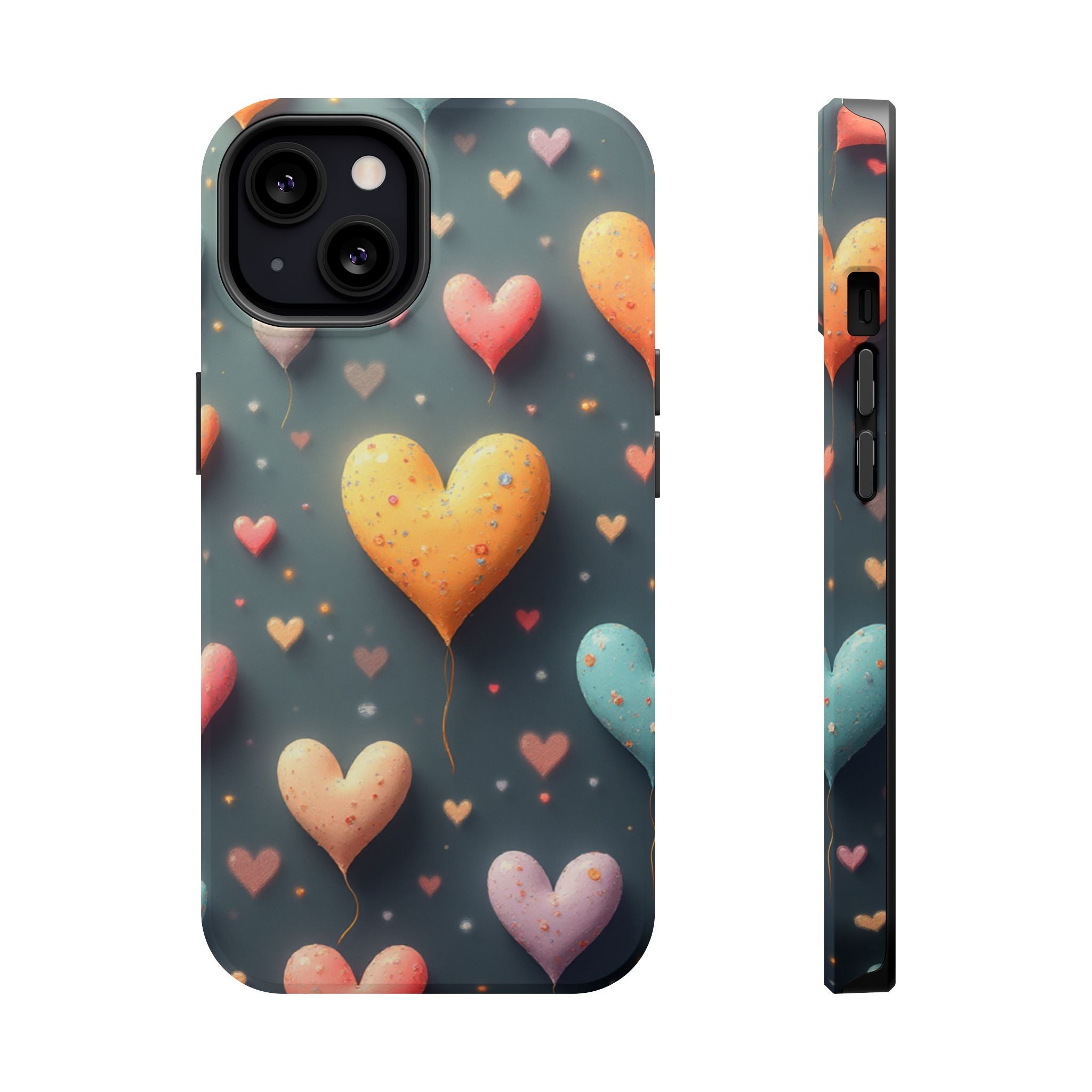 Magnetic Impact-Resistant Phone Case — Colorful Floating Heart Design