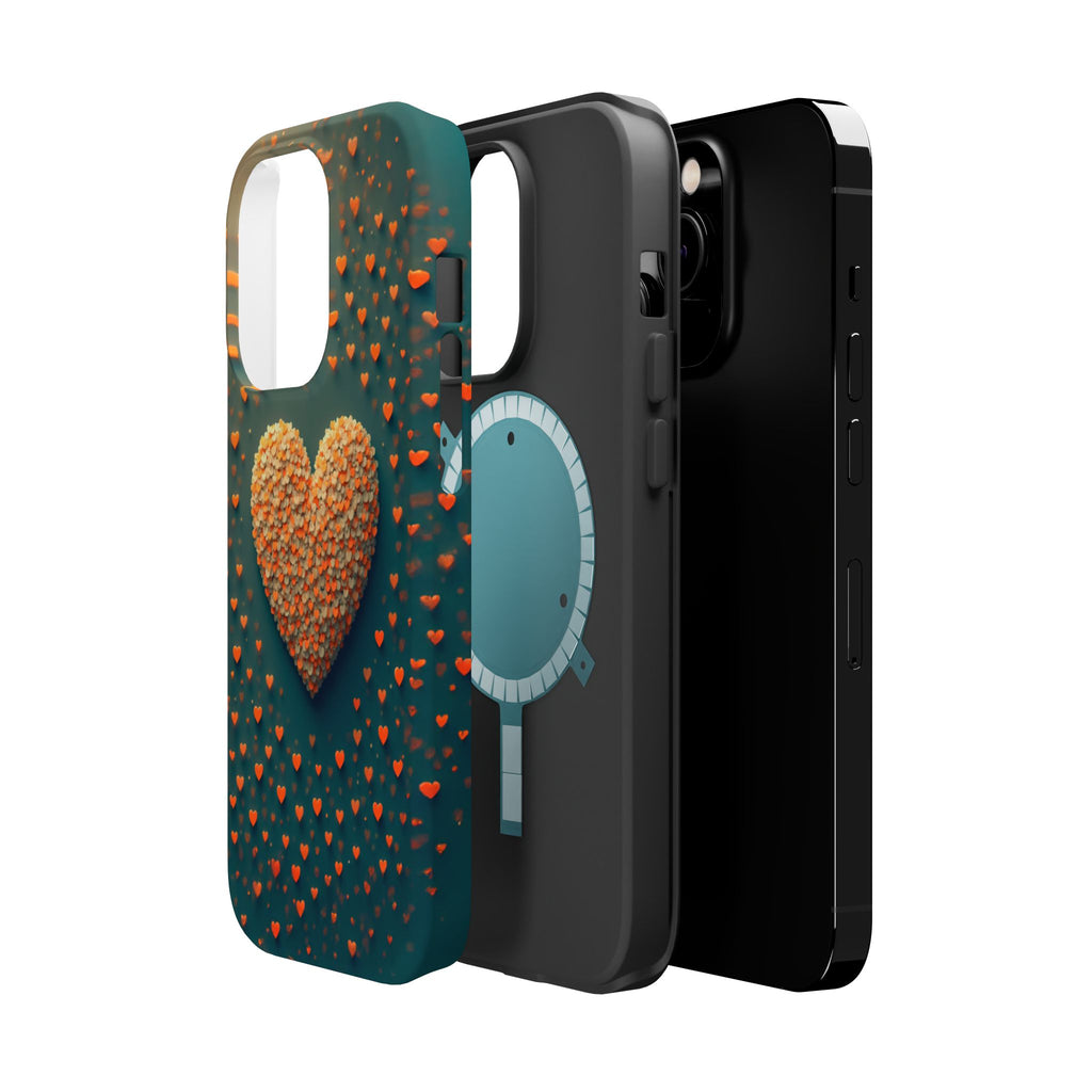 Magnetic Impact-Resistant Phone Case — Textured Heart Confetti Design