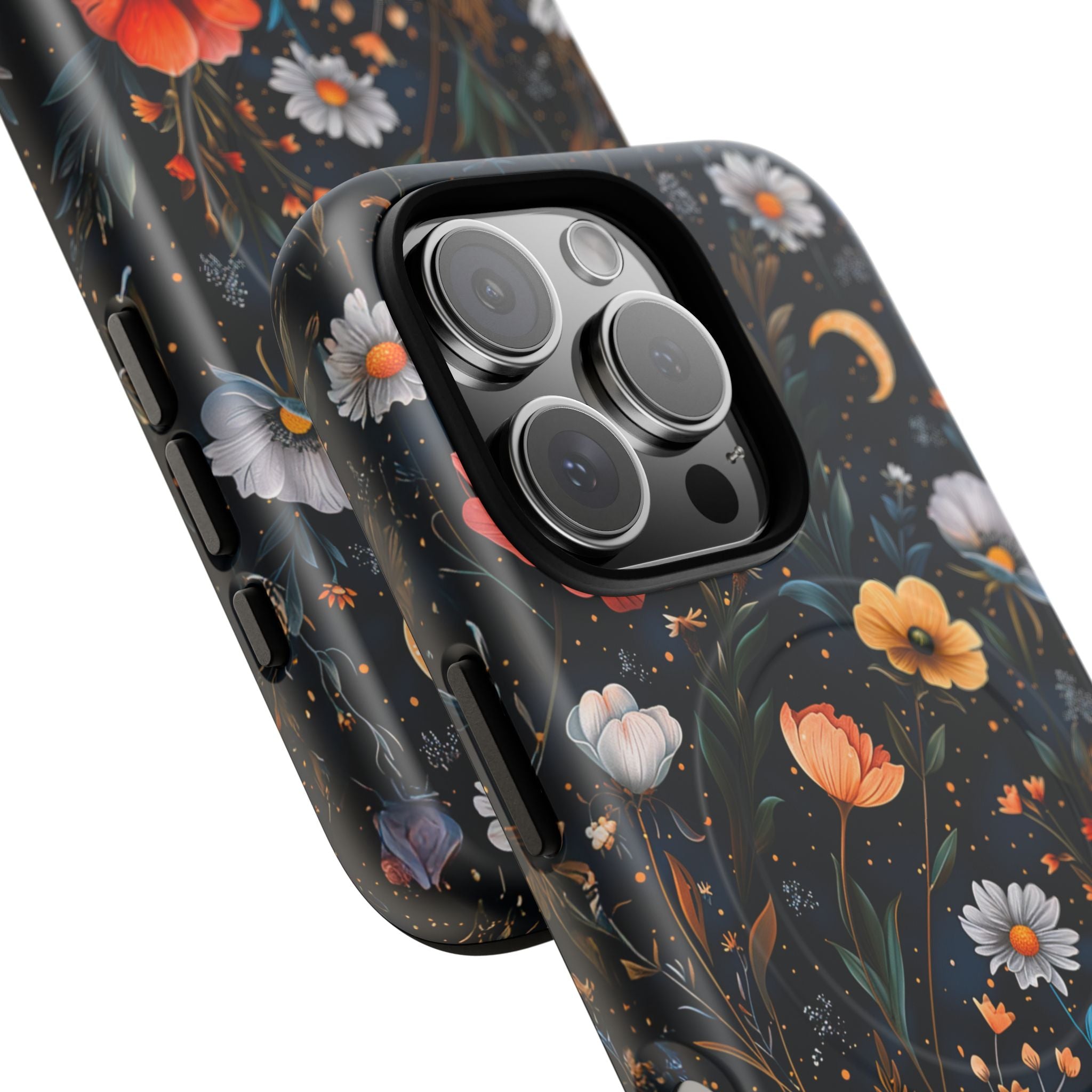 Magnetic Tough Case — Dark Floral Meadow with Moon & Daisies