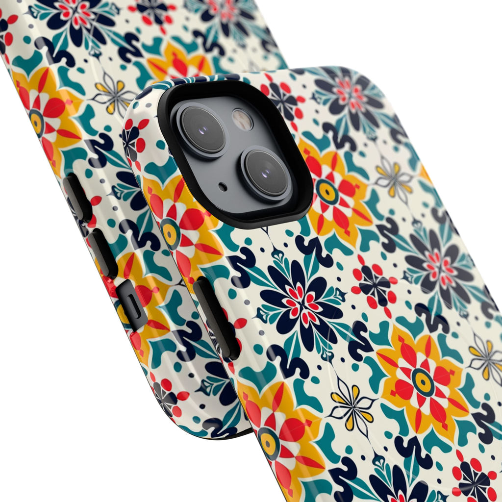 Floral Mosaic Tough Magnetic Phone Case — Colorful Boho Protective Cover