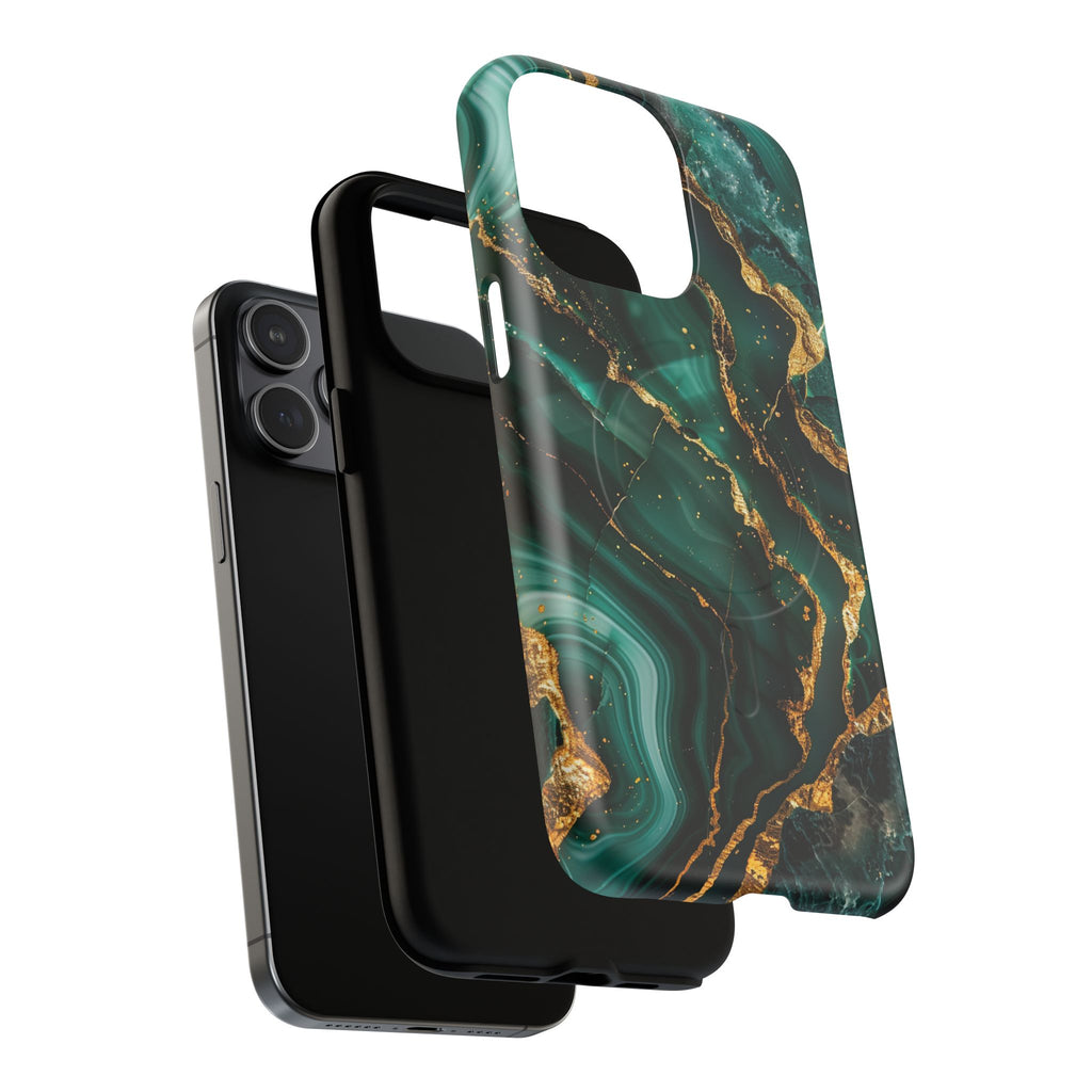 Green Marble Magnetic Phone Case — Emerald & Gold Abstract Tough Case
