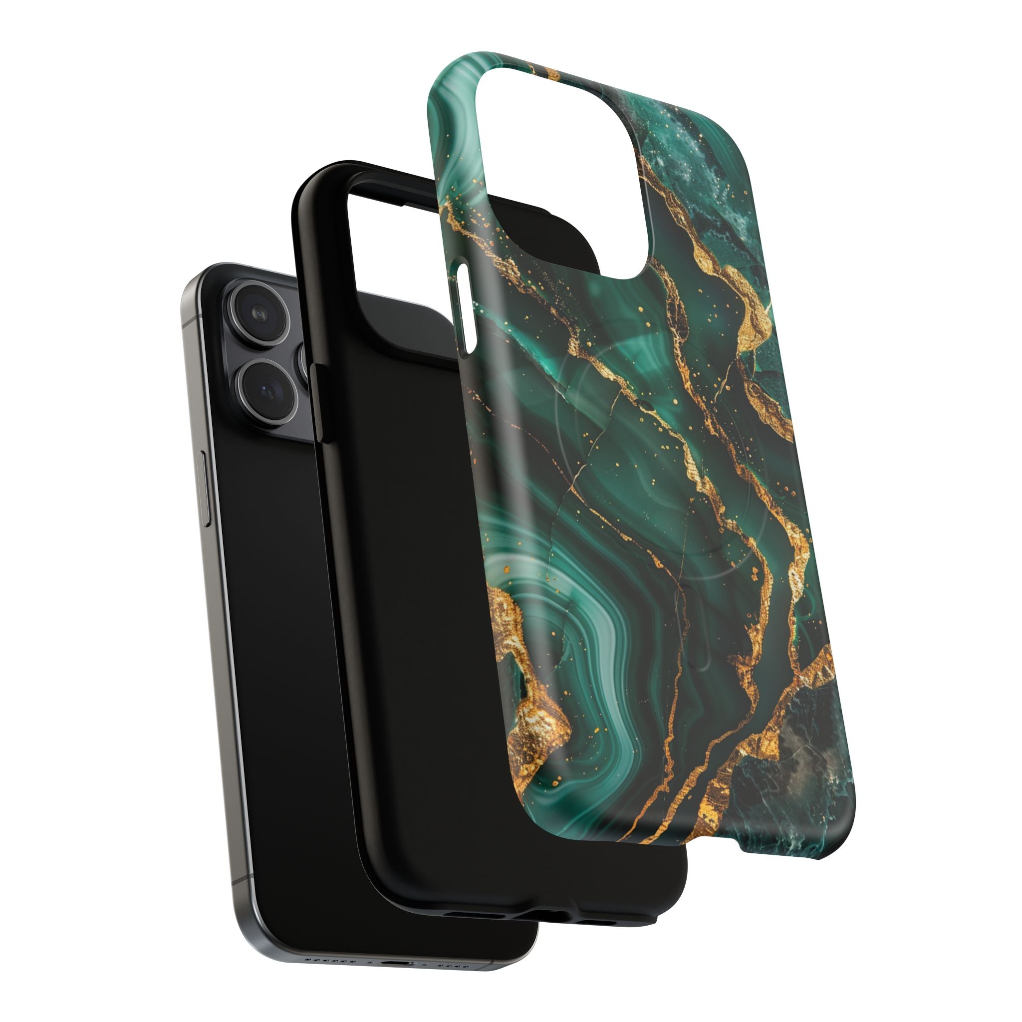 Green Marble Magnetic Phone Case — Emerald & Gold Abstract Tough Case