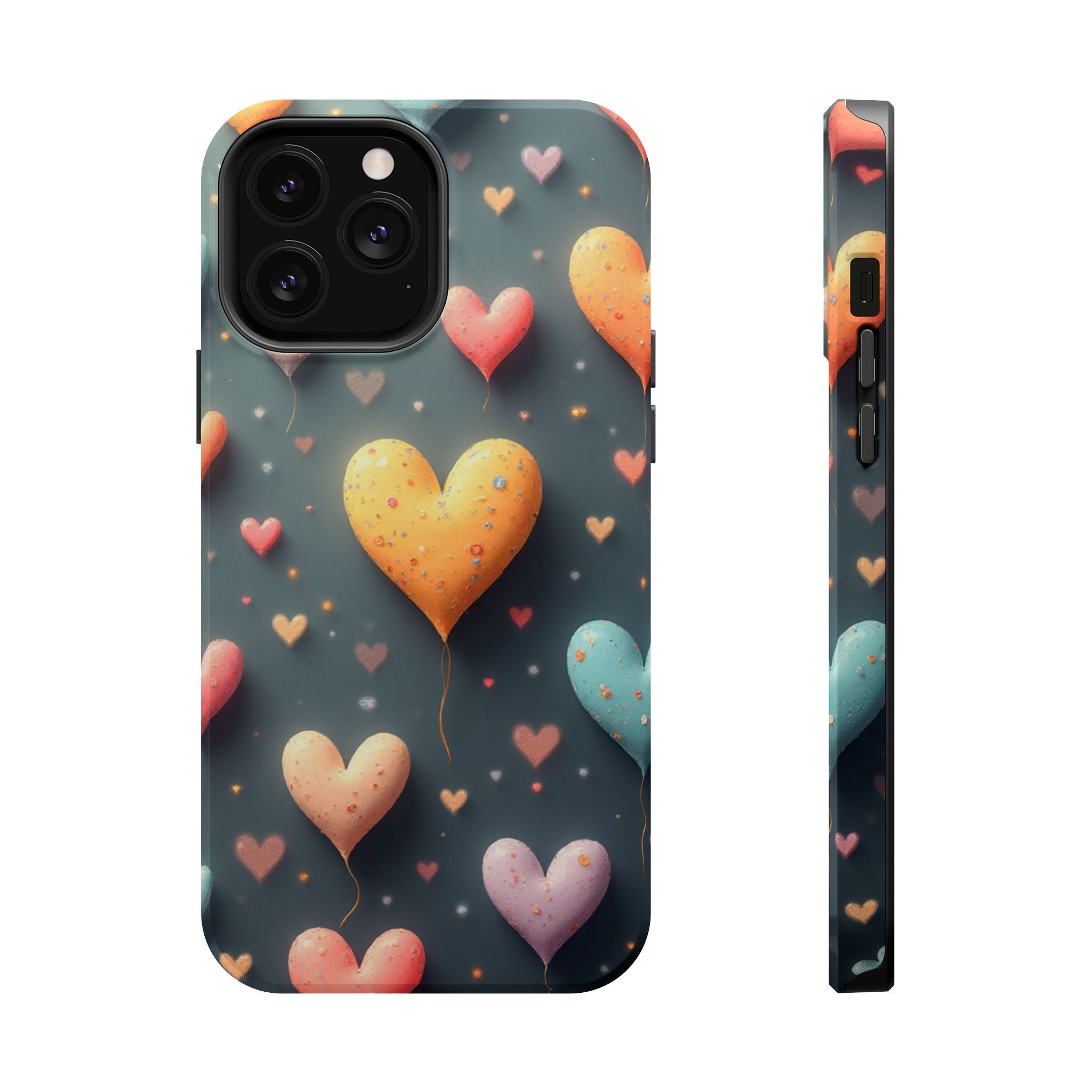 Magnetic Impact-Resistant Phone Case — Colorful Floating Heart Design