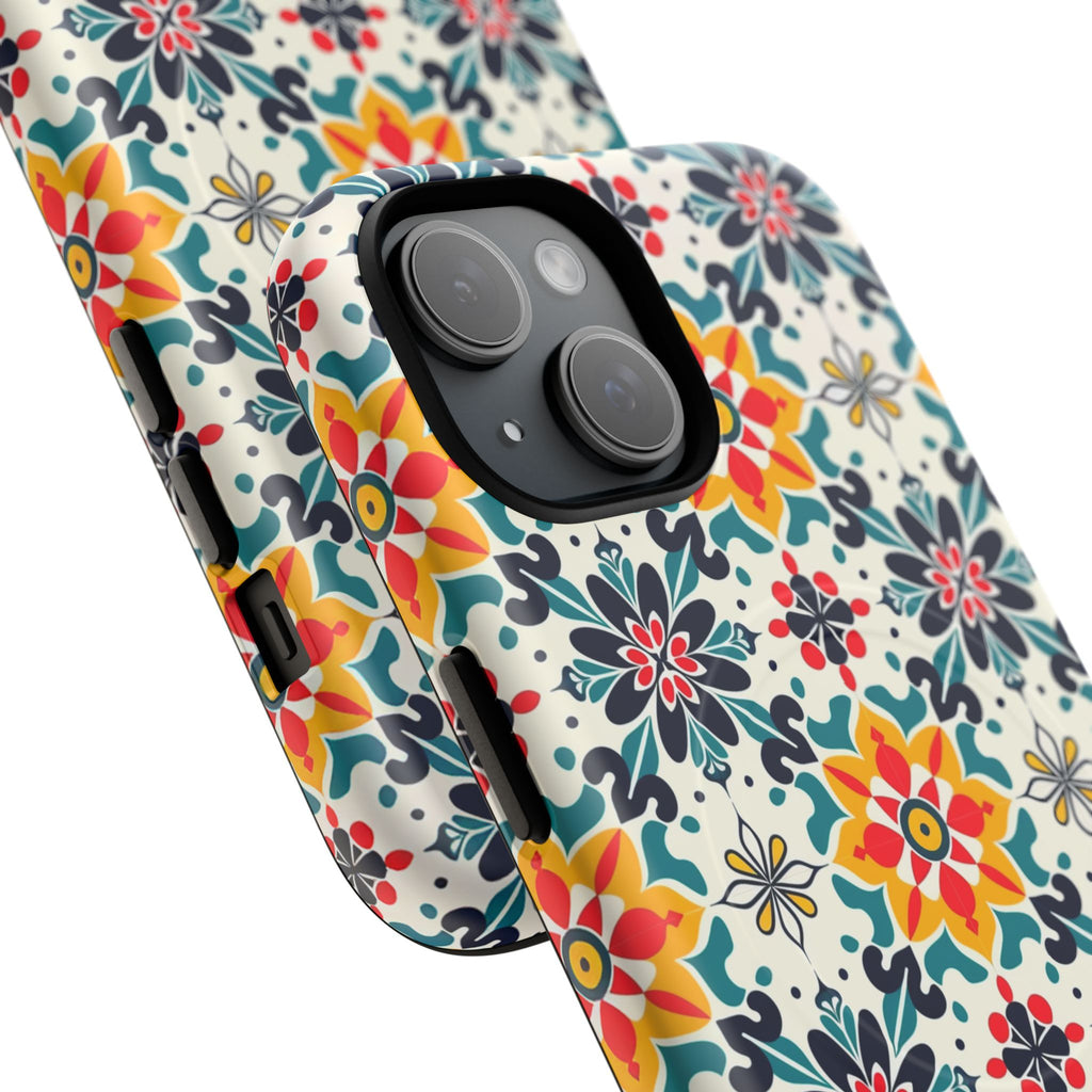 Floral Mosaic Tough Magnetic Phone Case — Colorful Boho Protective Cover