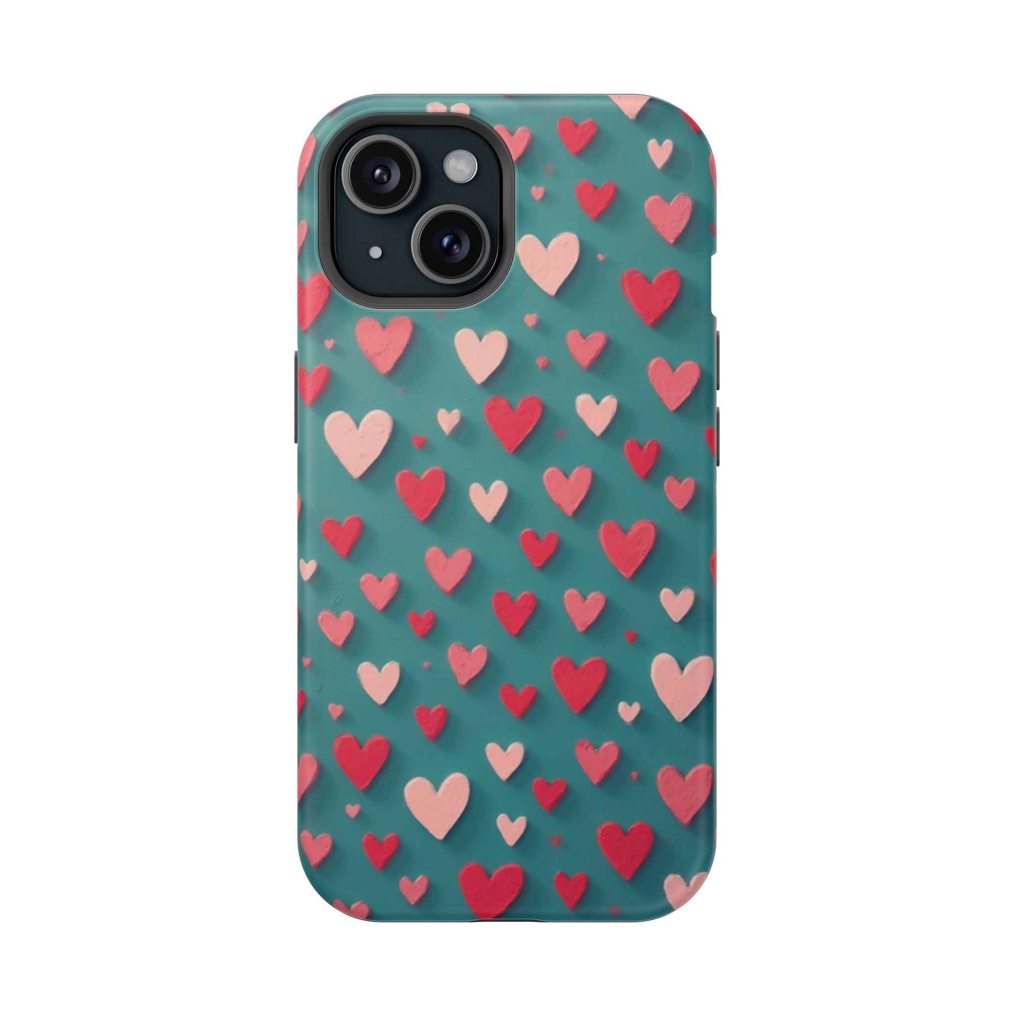Magnetic Impact-Resistant Phone Case — Teal Love Hearts Pattern