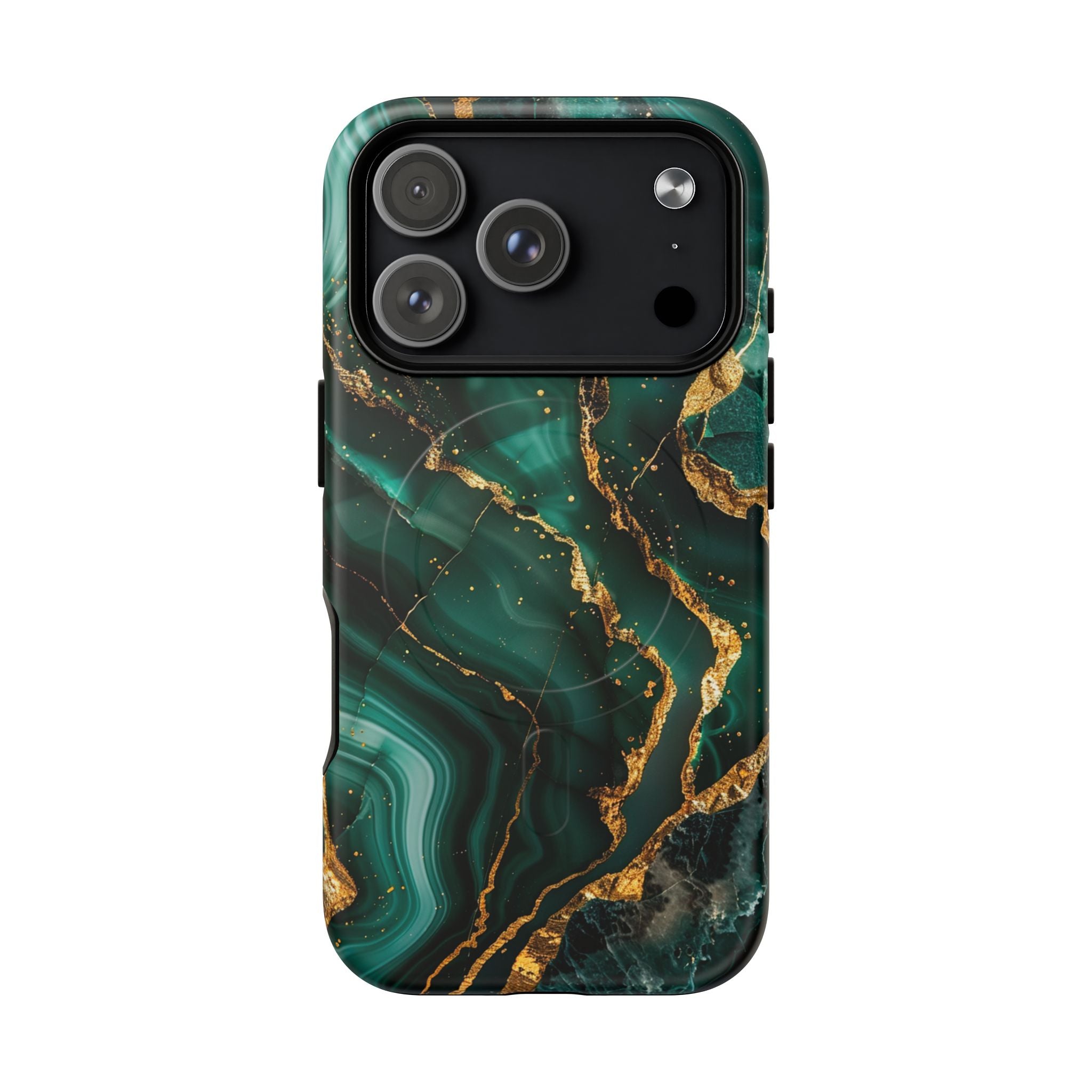 Green Marble Magnetic Phone Case — Emerald & Gold Abstract Tough Case