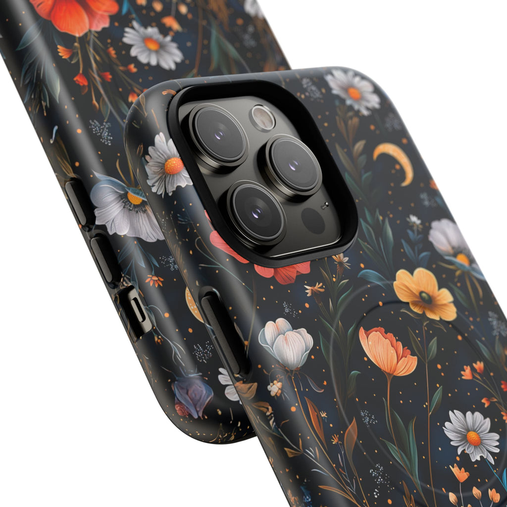 Magnetic Tough Case — Dark Floral Meadow with Moon & Daisies