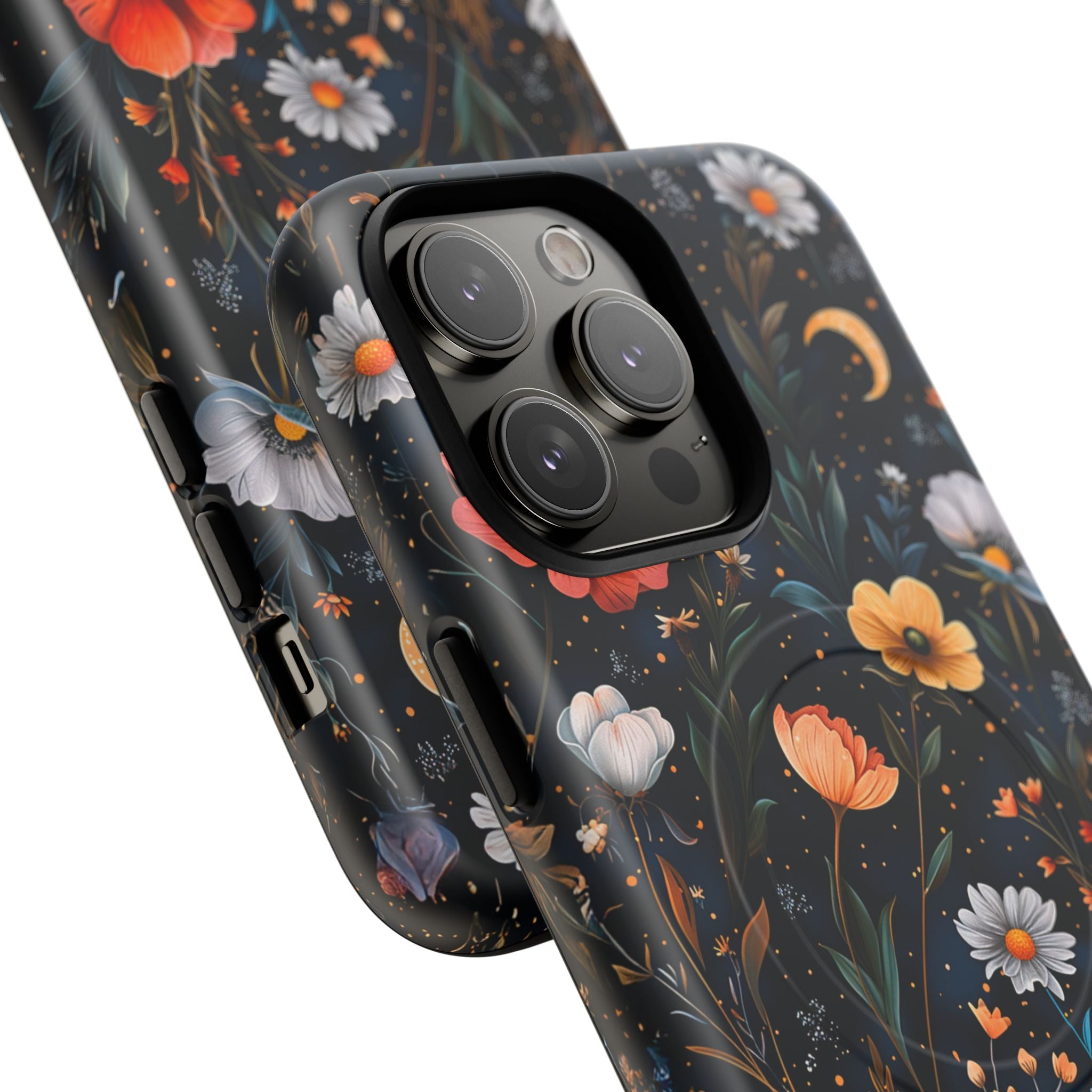 Magnetic Tough Case — Dark Floral Meadow with Moon & Daisies