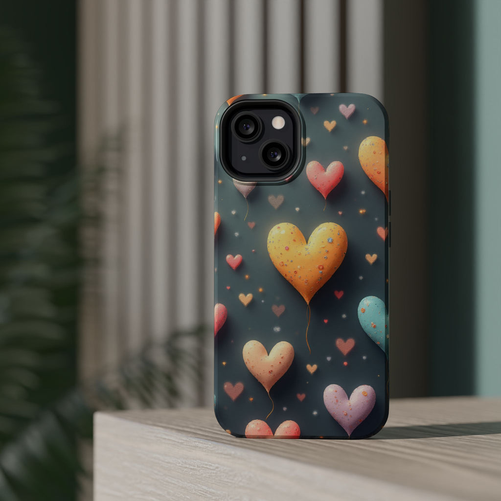 Magnetic Impact-Resistant Phone Case — Colorful Floating Heart Design