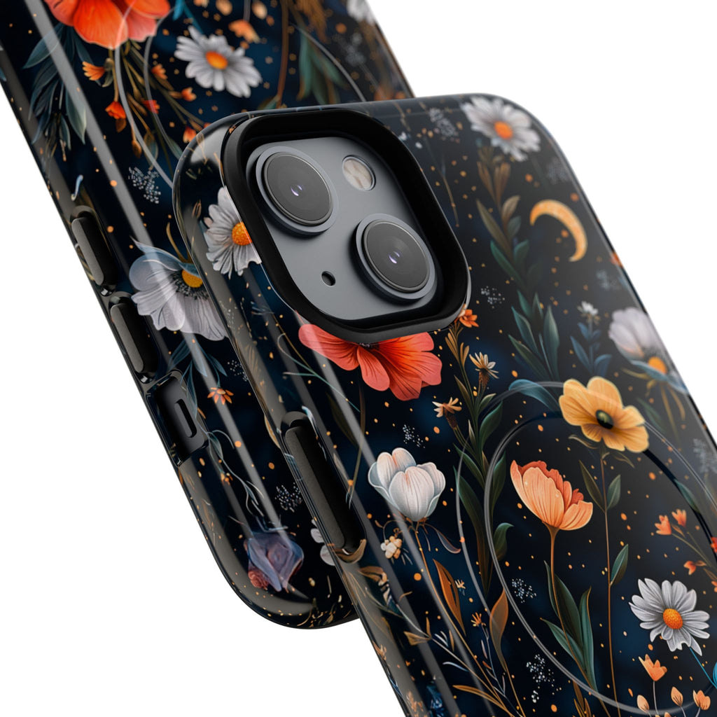 Magnetic Tough Case — Dark Floral Meadow with Moon & Daisies