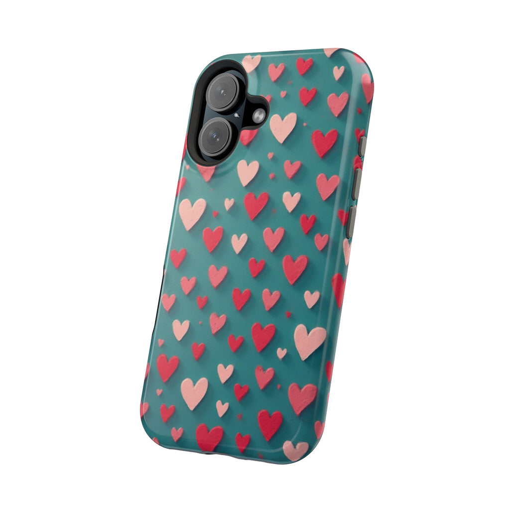 Magnetic Impact-Resistant Phone Case — Teal Love Hearts Pattern
