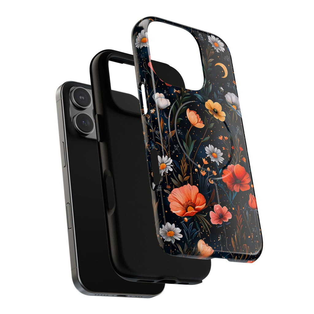 Magnetic Tough Case — Dark Floral Meadow with Moon & Daisies