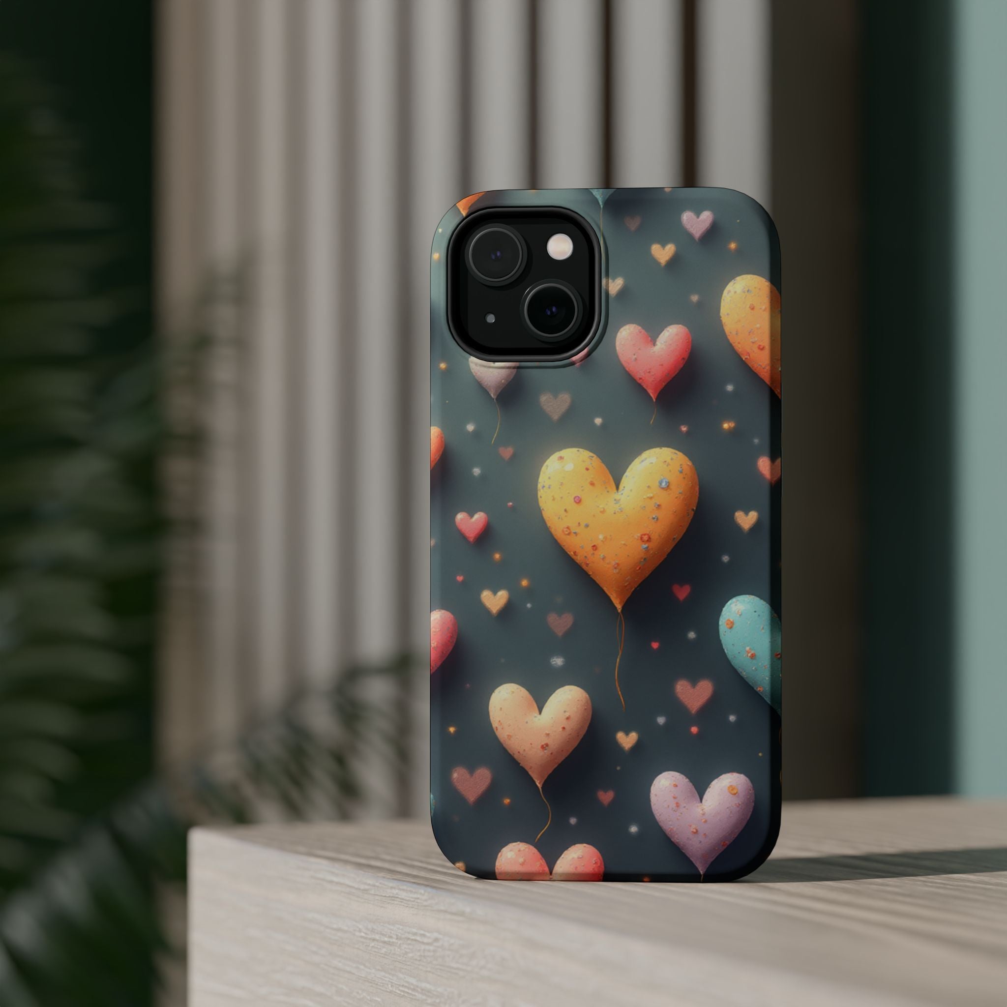 Magnetic Impact-Resistant Phone Case — Colorful Floating Heart Design