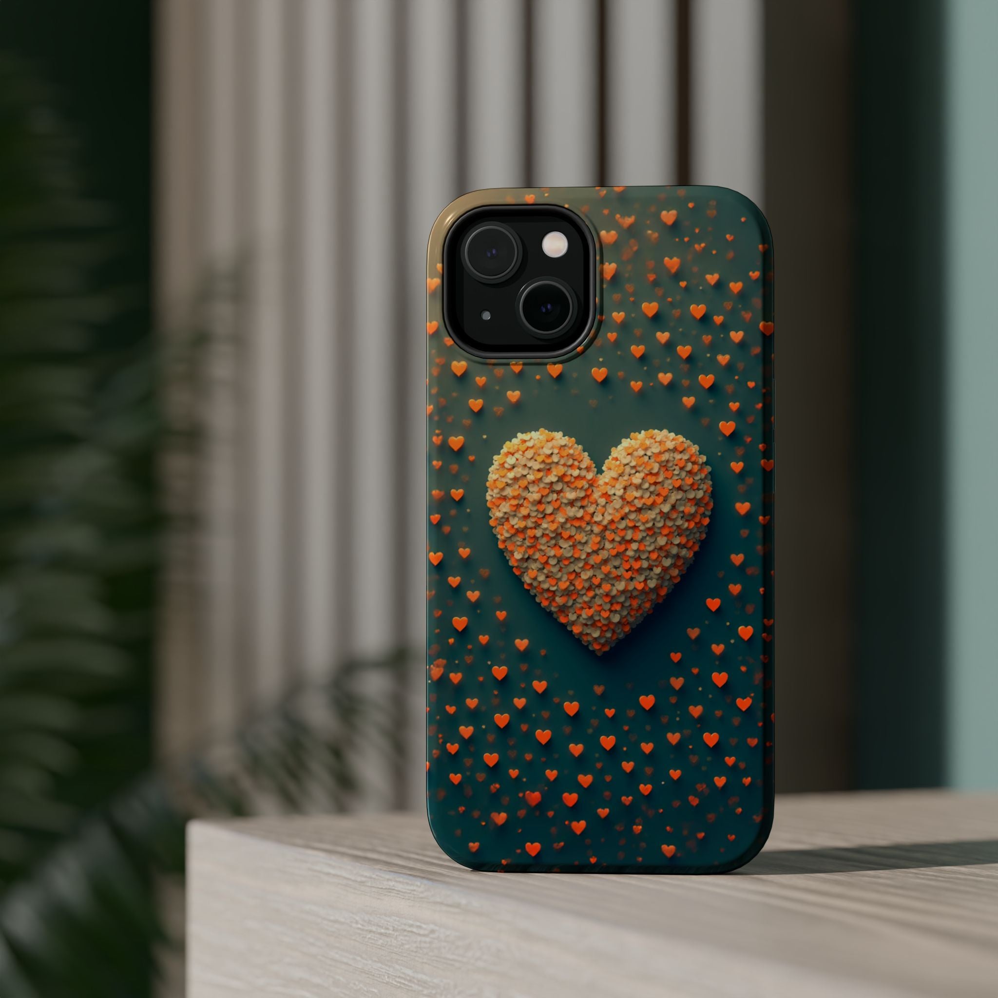 Magnetic Impact-Resistant Phone Case — Textured Heart Confetti Design
