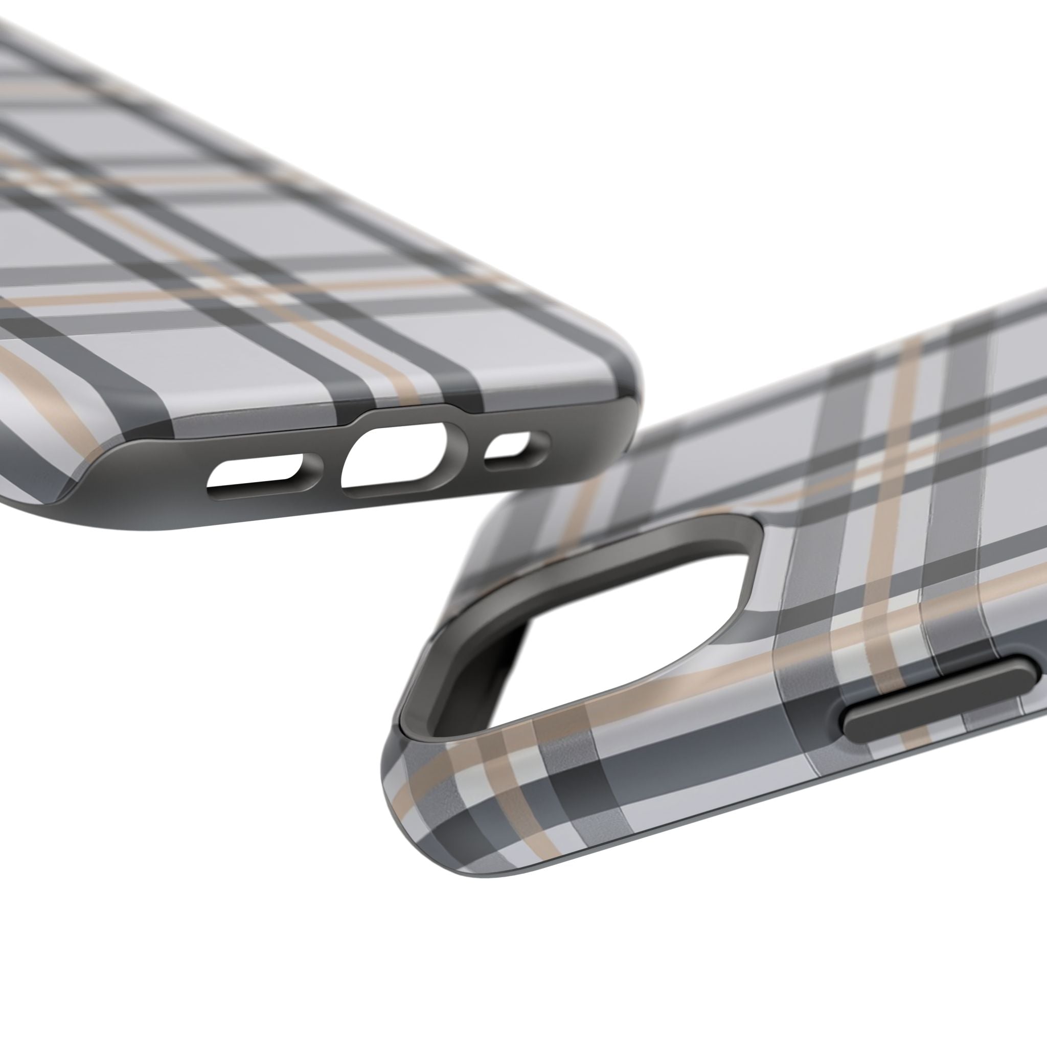 Plaid Magnetic Impact-Resistant Phone Case — Grey & Tan Classic Pattern