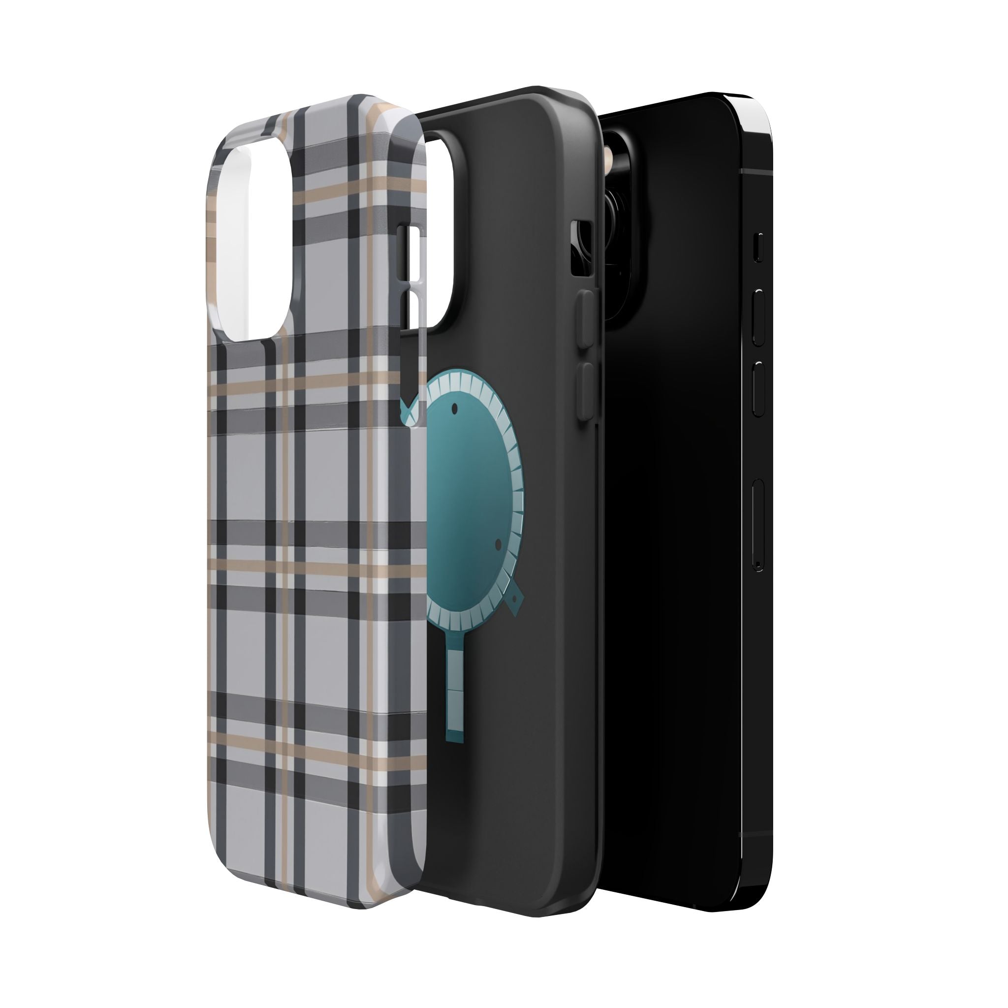 Plaid Magnetic Impact-Resistant Phone Case — Grey & Tan Classic Pattern