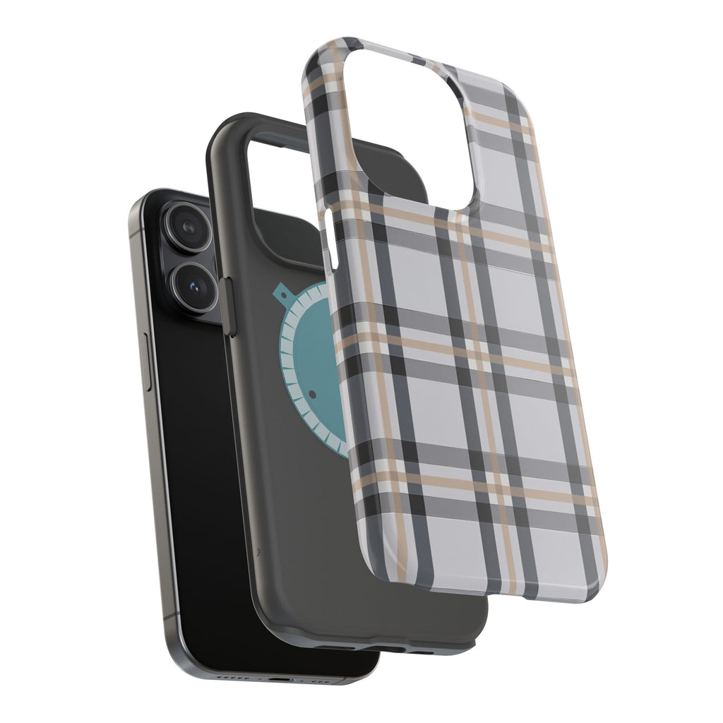 Plaid Magnetic Impact-Resistant Phone Case — Grey & Tan Classic Pattern