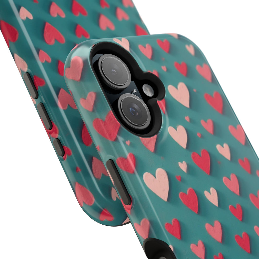 Magnetic Impact-Resistant Phone Case — Teal Love Hearts Pattern