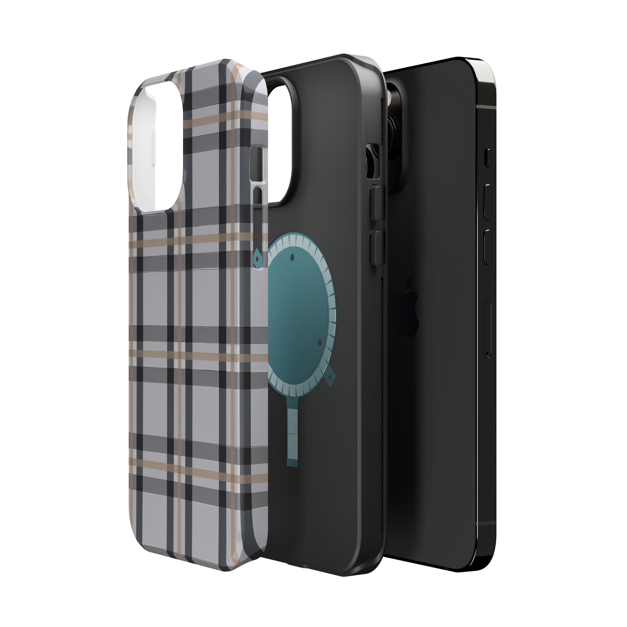 Plaid Magnetic Impact-Resistant Phone Case — Grey & Tan Classic Pattern
