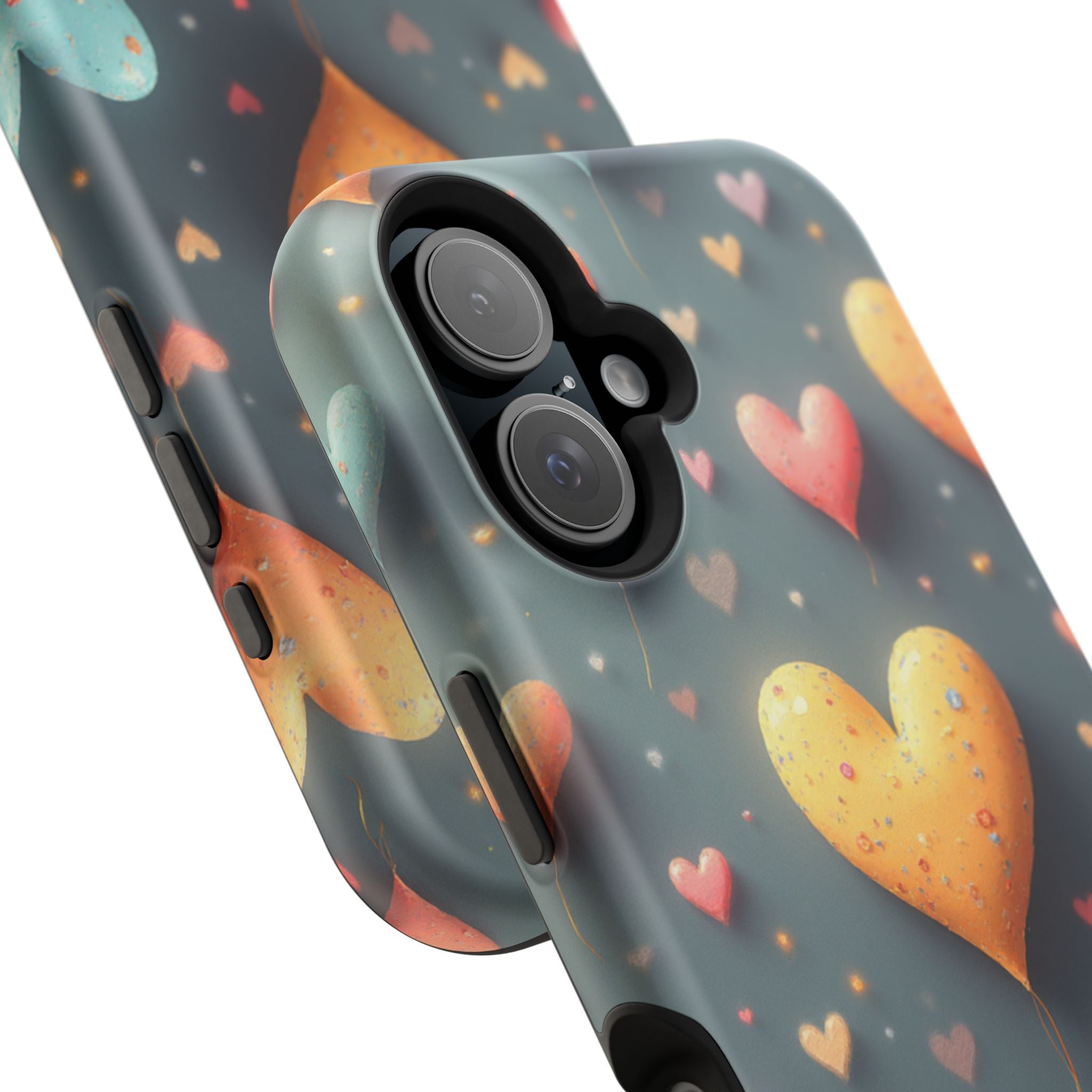 Magnetic Impact-Resistant Phone Case — Colorful Floating Heart Design