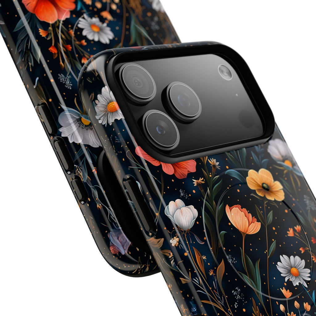 Magnetic Tough Case — Dark Floral Meadow with Moon & Daisies