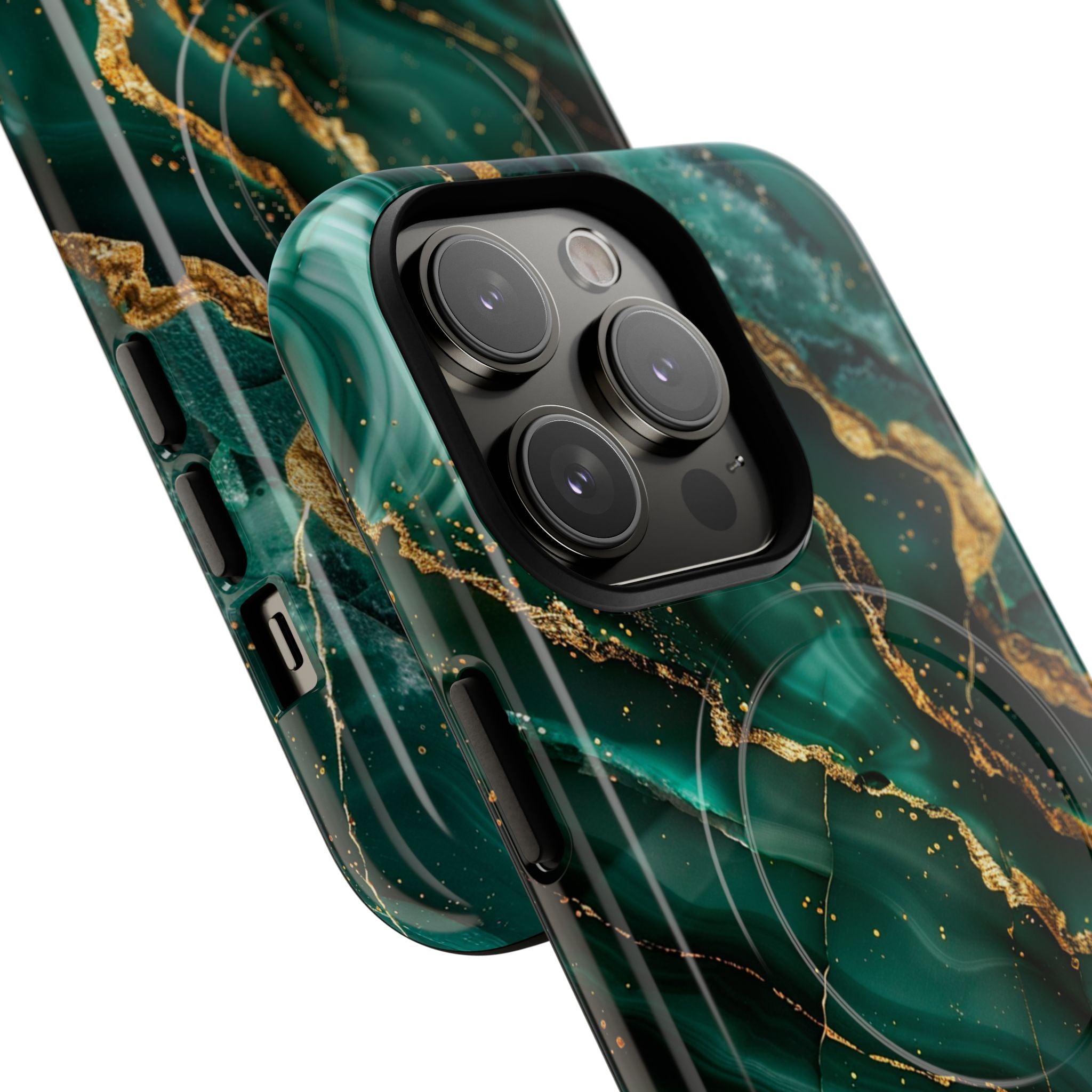 Green Marble Magnetic Phone Case — Emerald & Gold Abstract Tough Case
