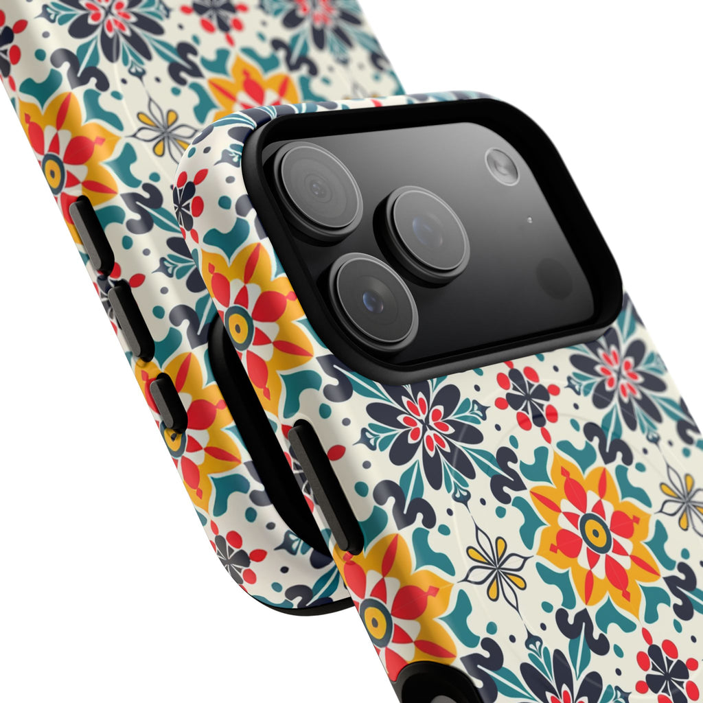 Floral Mosaic Tough Magnetic Phone Case — Colorful Boho Protective Cover