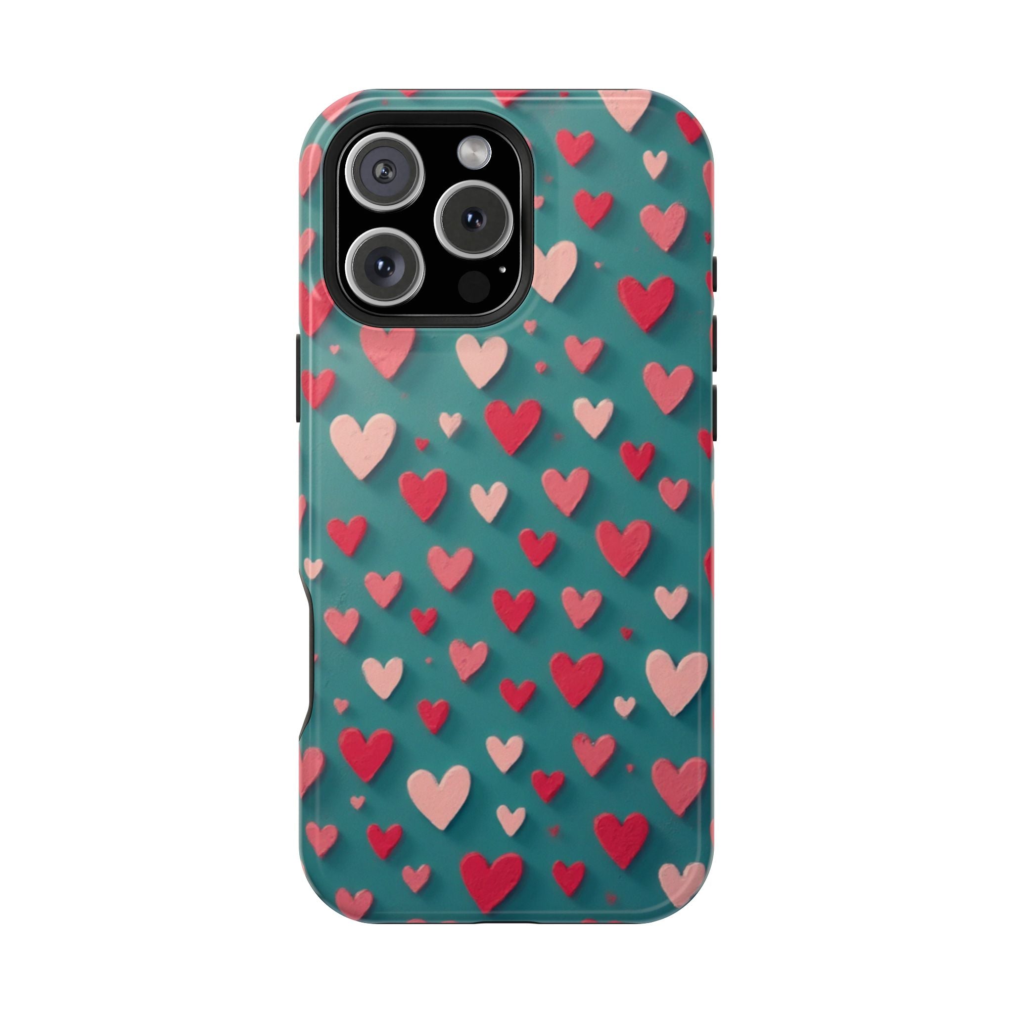 Magnetic Impact-Resistant Phone Case — Teal Love Hearts Pattern