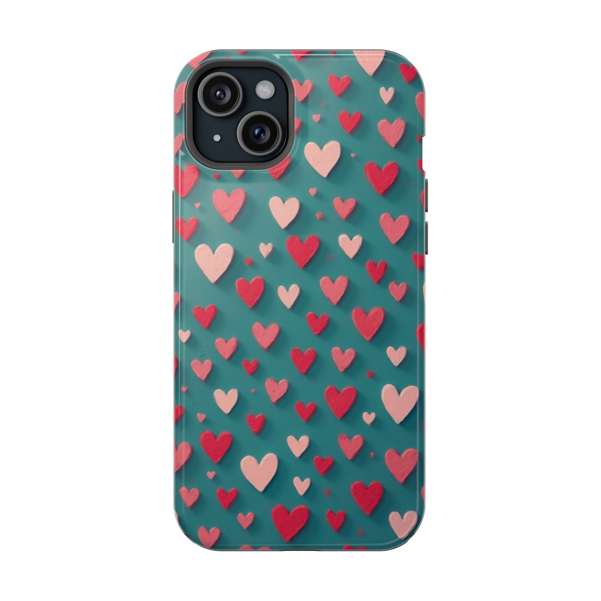Magnetic Impact-Resistant Phone Case — Teal Love Hearts Pattern