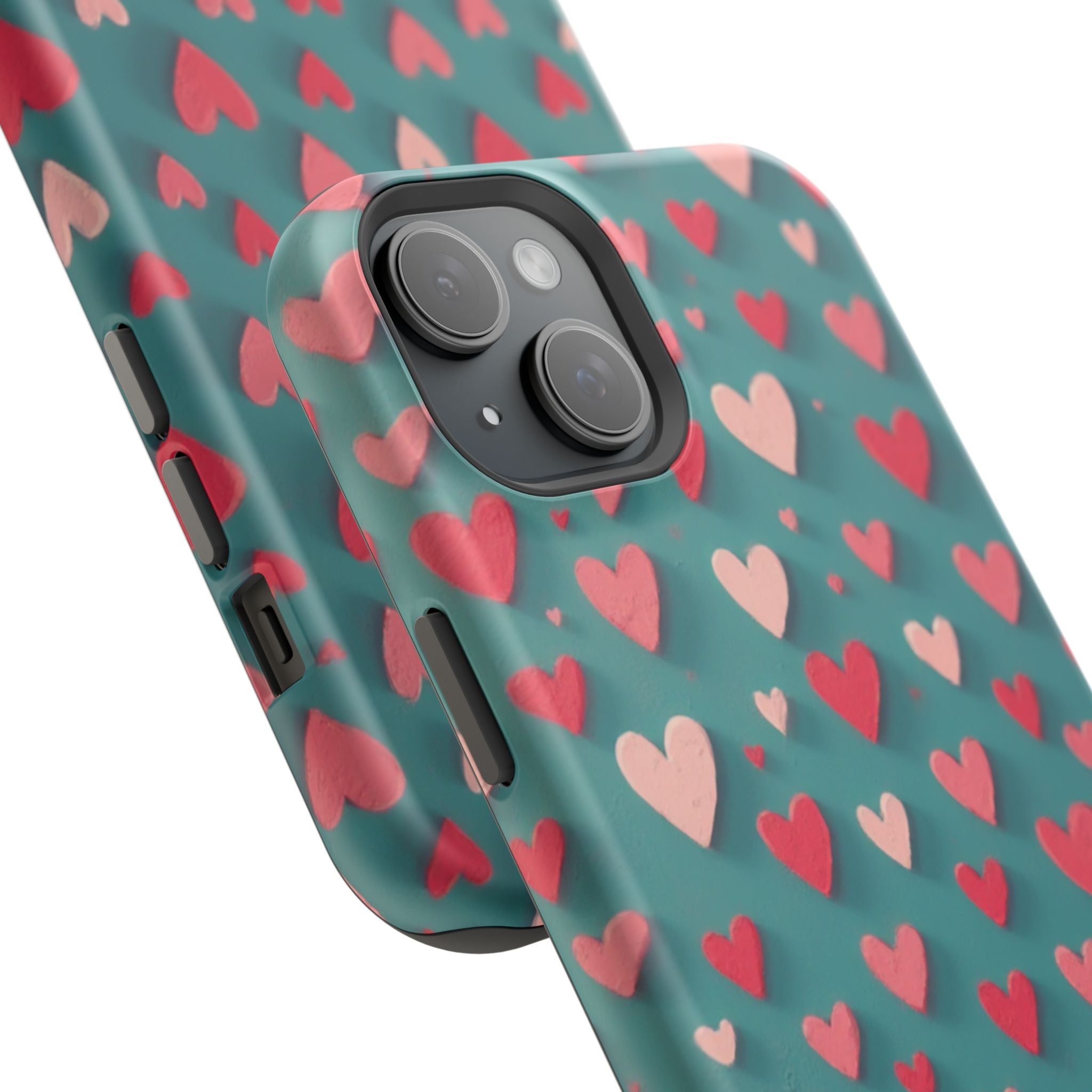 Magnetic Impact-Resistant Phone Case — Teal Love Hearts Pattern