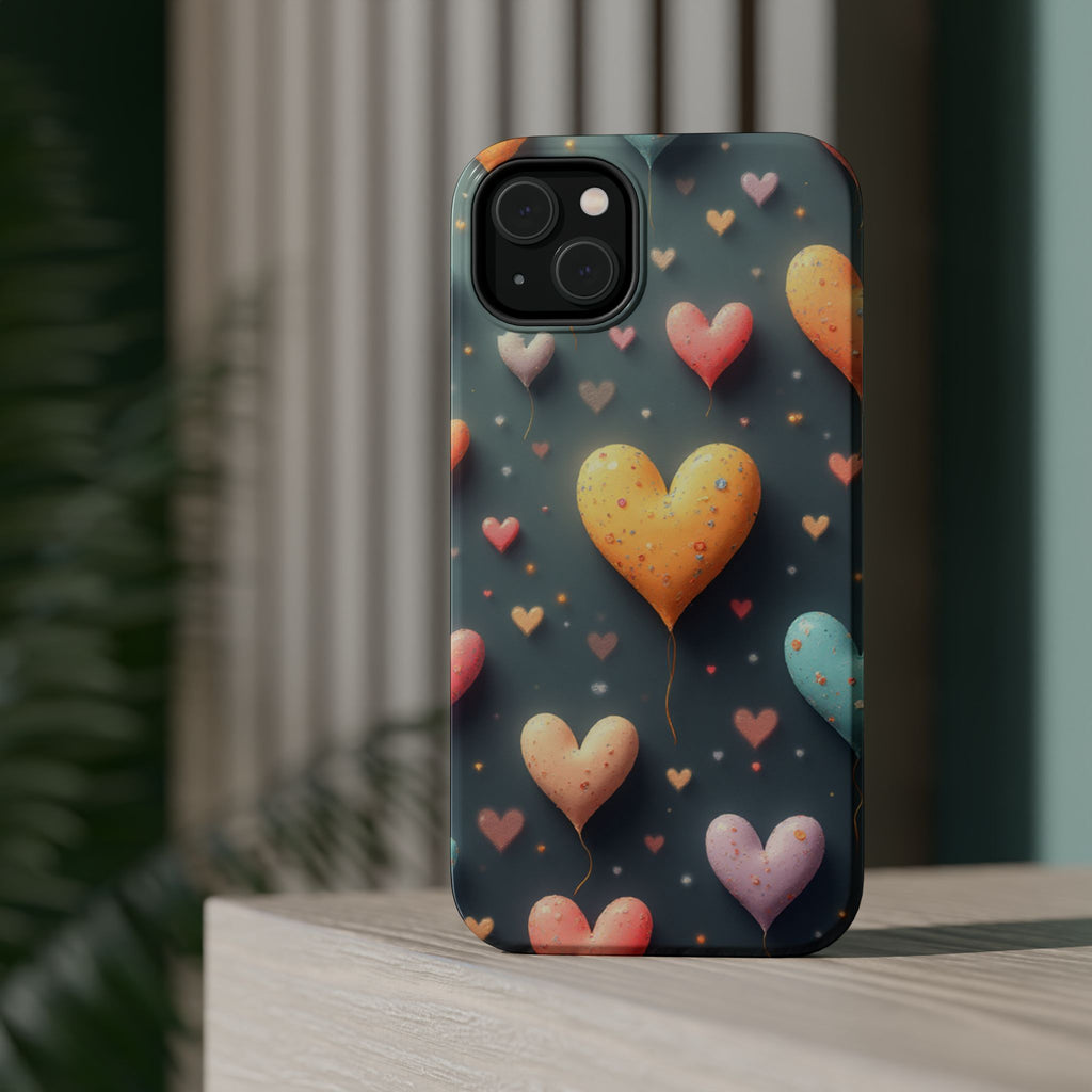 Magnetic Impact-Resistant Phone Case — Colorful Floating Heart Design