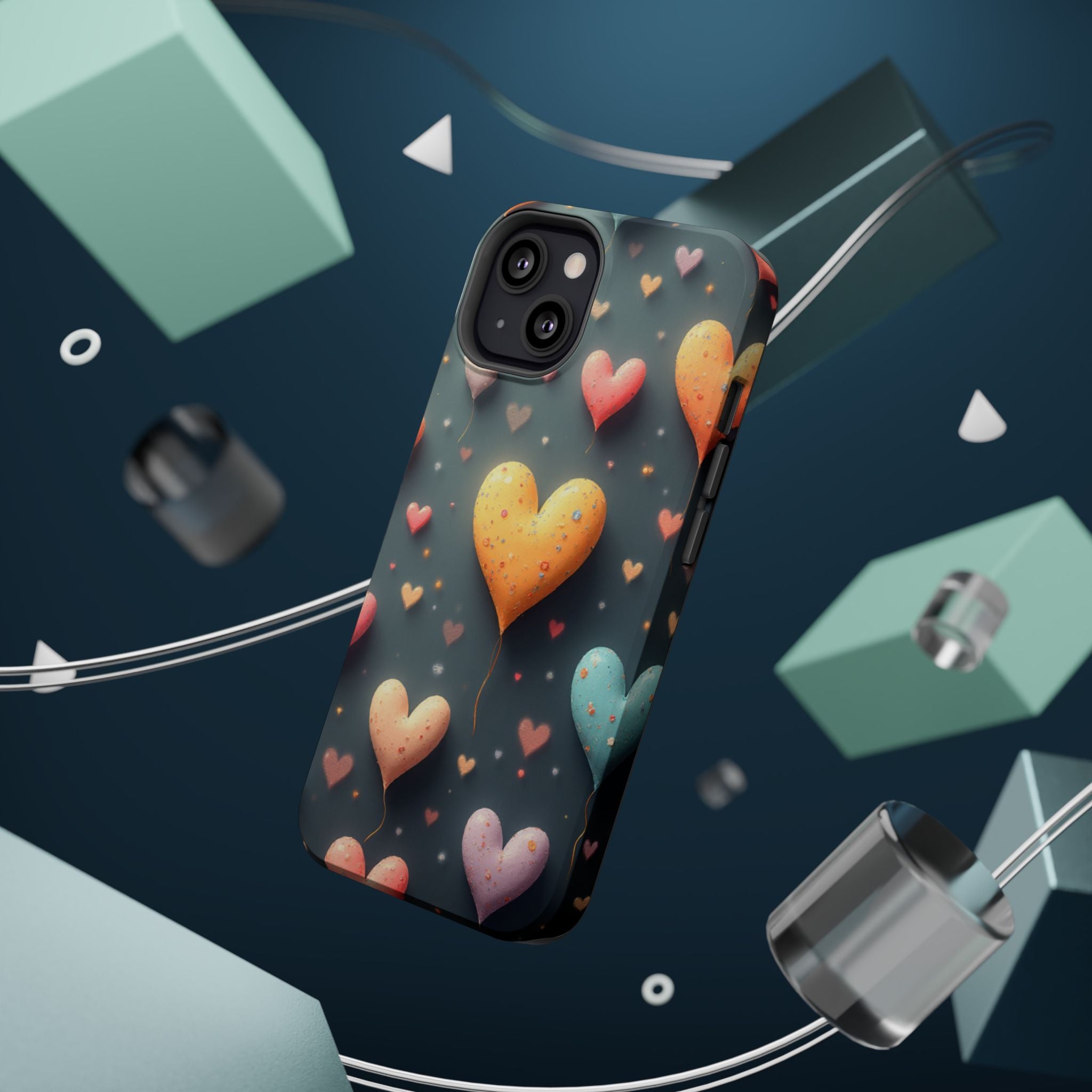 Magnetic Impact-Resistant Phone Case — Colorful Floating Heart Design