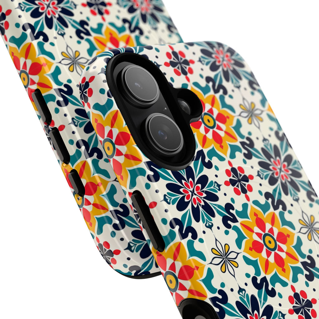Floral Mosaic Tough Magnetic Phone Case — Colorful Boho Protective Cover